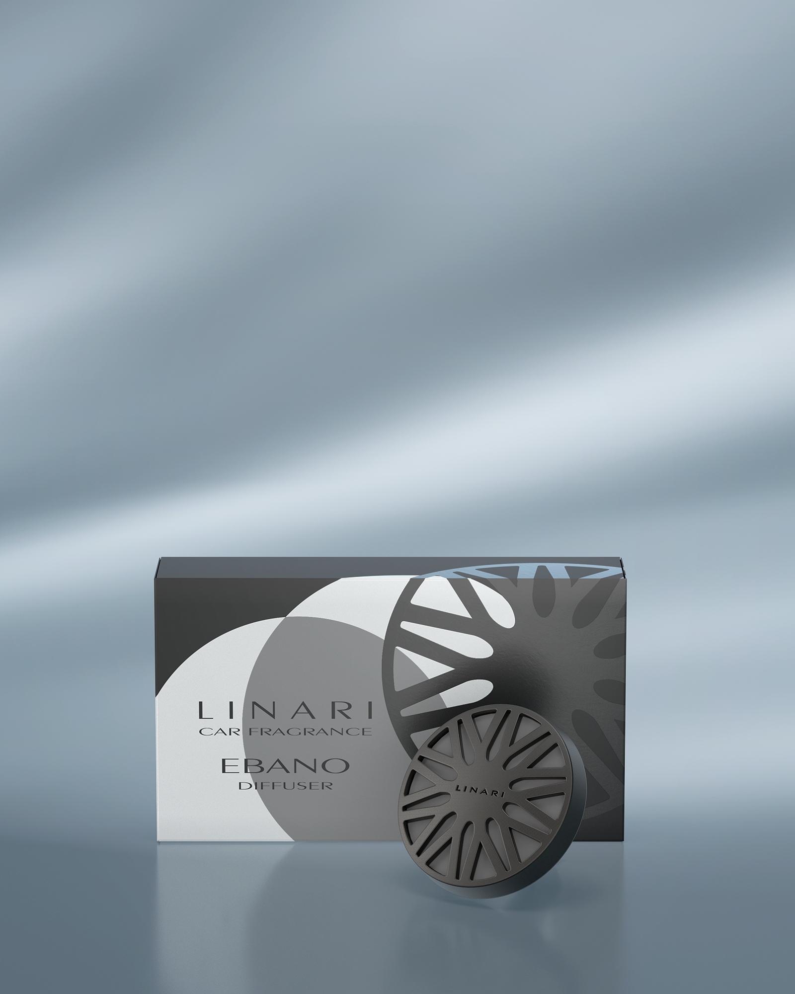LINARI EBANO Autoduft-Diffusor mit mattschwarzem Metallcover und sternförmigem Design