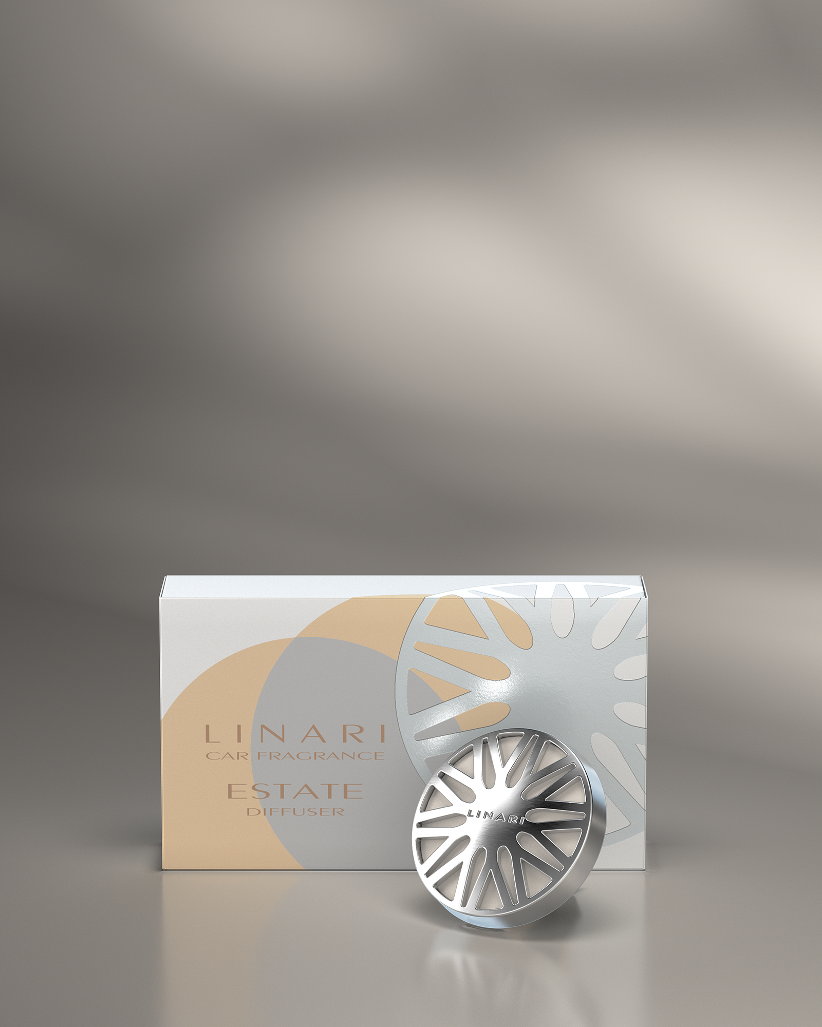 LINARI ESTATE Autoduft-Diffusor mit sternförmigem Cover aus silberglänzendem Metall und elfenbeinfarbenem Duftpad