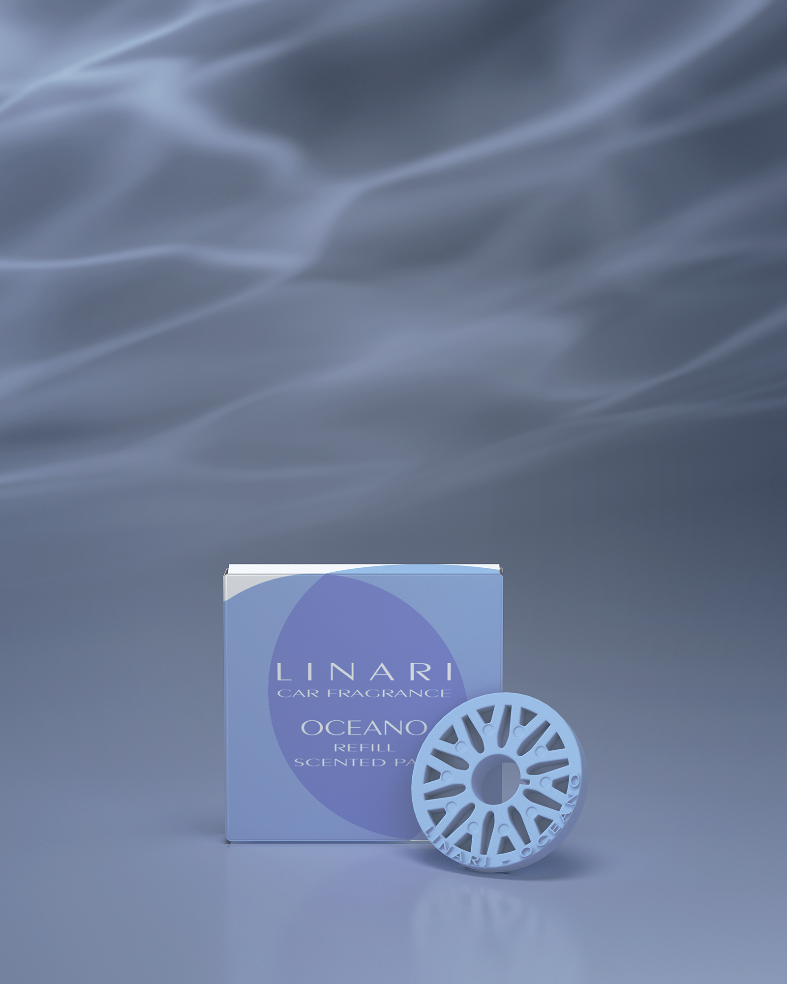 LINARI OCEANO Autoduft-Refill als ozeanblaues Duftpad – klar, frisch und sinnlich wie tiefes Meeresblau.