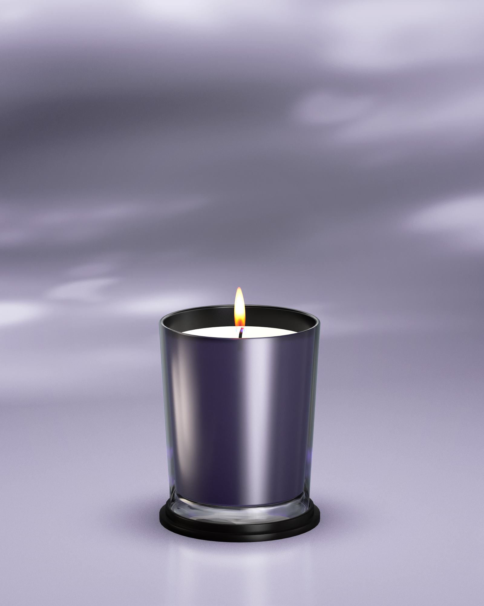 LINARI CIELO Duftkerze im amethystfarbenen französischen Glas mit schwarzem Bakelit-Deckel, sanft flammend