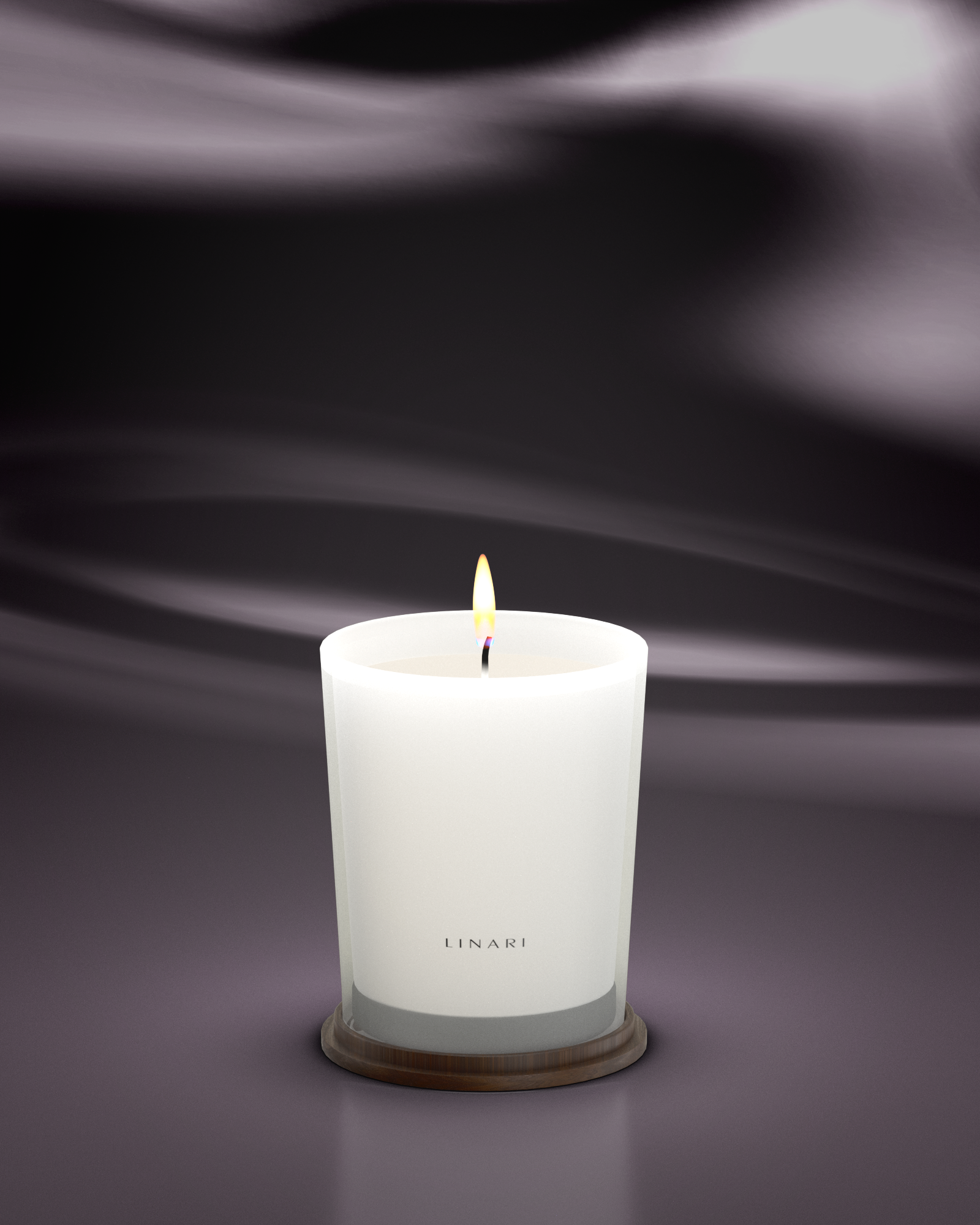 LINARI MALVA Duftkerze aus satiniertem Glas mit Wengeholz-Deckel, warm leuchtende Flamme