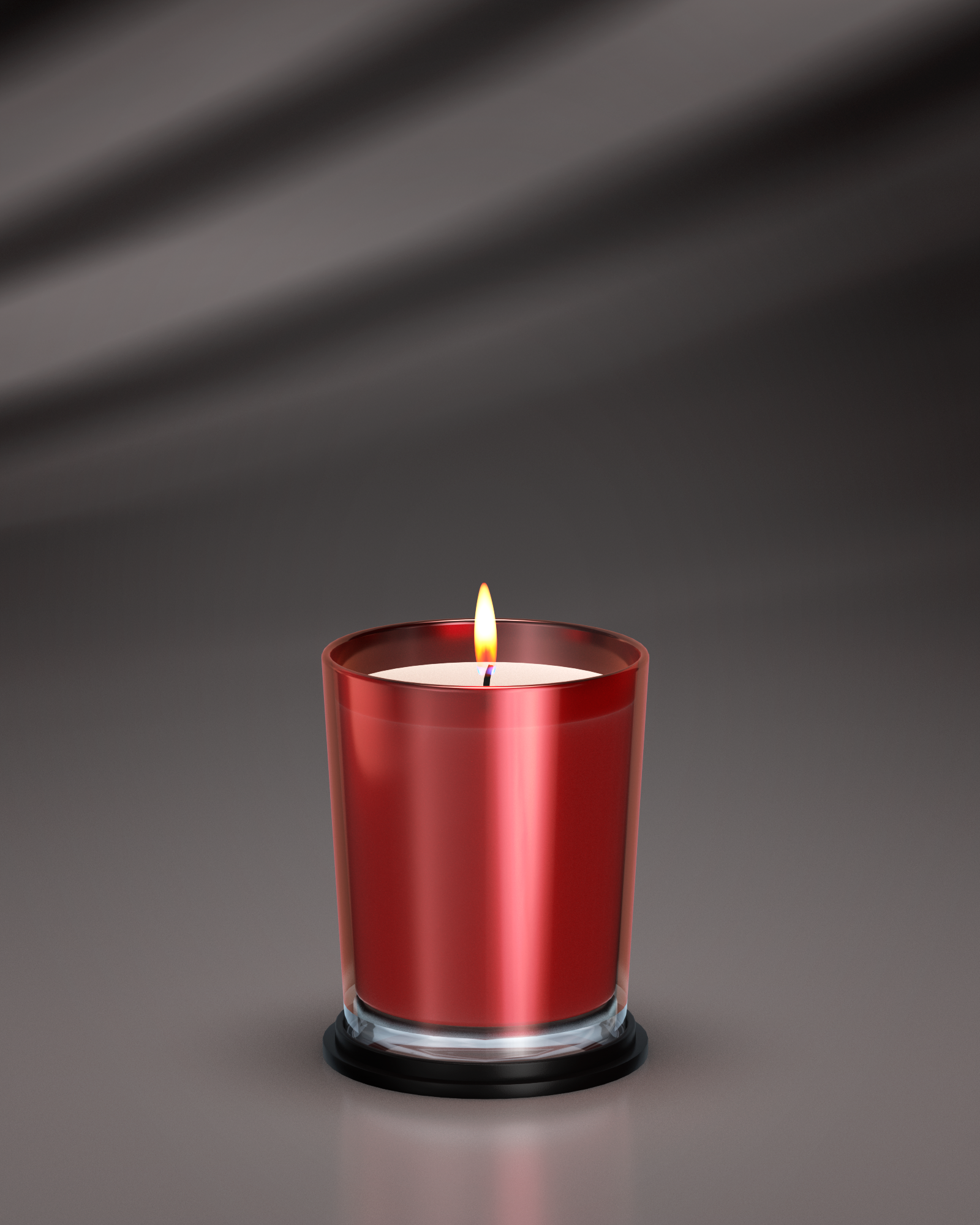 LINARI SFERA Duftkerze aus rubinrotem französischem Glas mit schwarzem Bakelit-Deckel, sanft flammend.