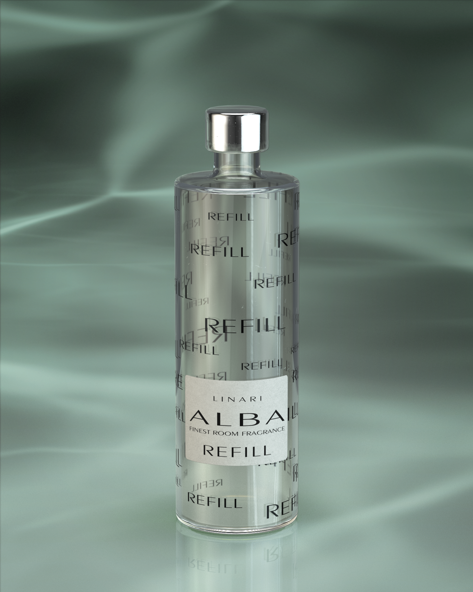 LINARI ALBA Raumduft-Diffusor-Refill in transparenter Glasflasche mit silberfarbenem Deckel
