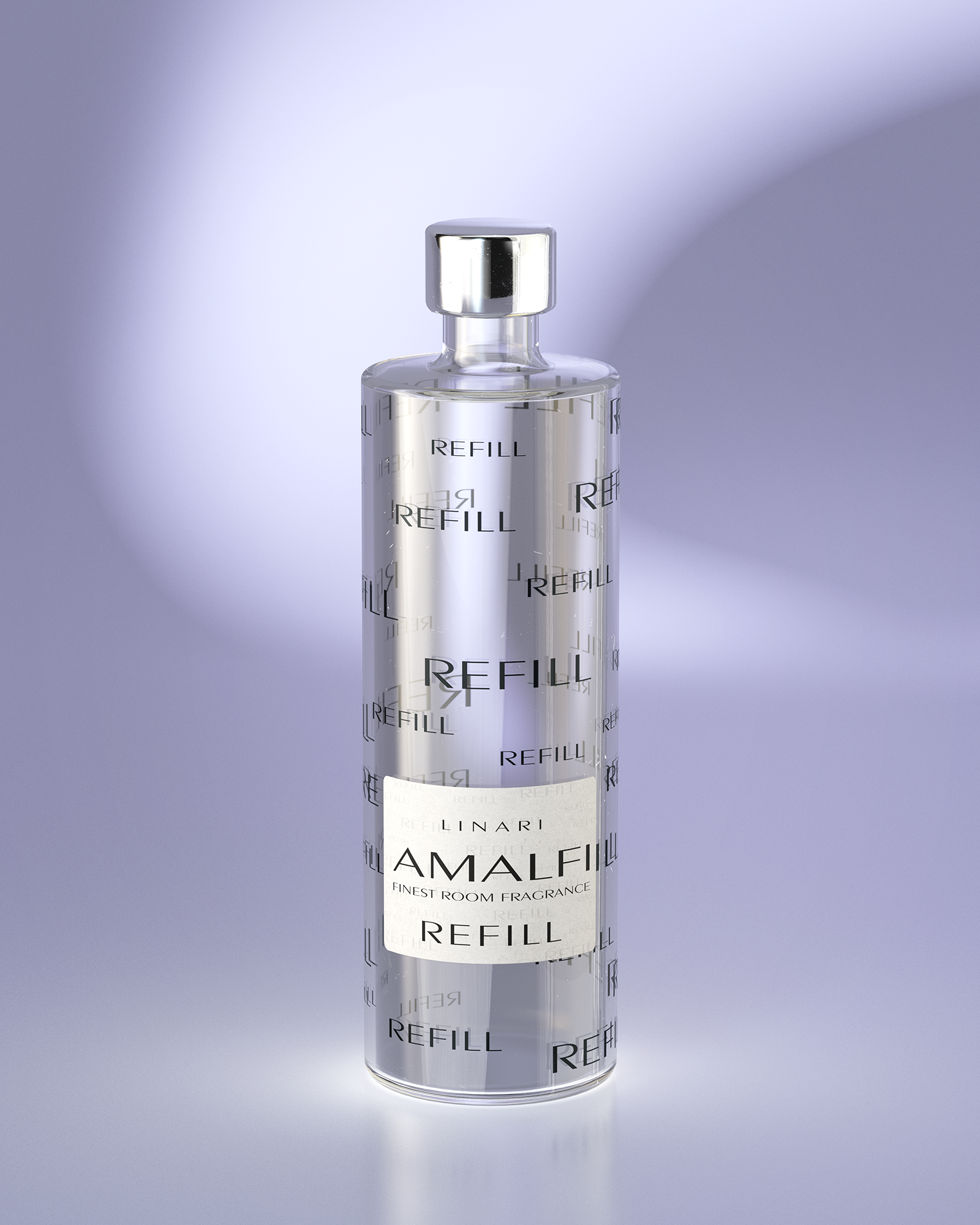 LINARI AMALFI Raumduft-Diffusor-Refill in transparenter Glasflasche mit silberfarbenem Schraubdeckel