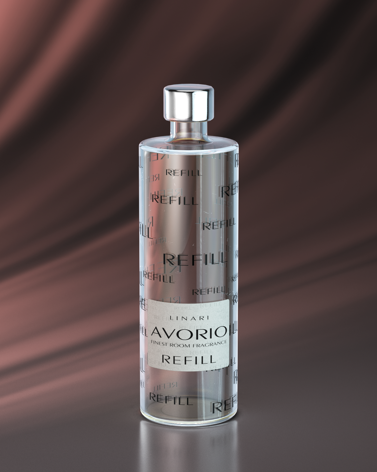 LINARI AVORIO Raumduft-Diffusor-Refill in transparenter Glasflasche mit silberfarbenem Schraubdeckel