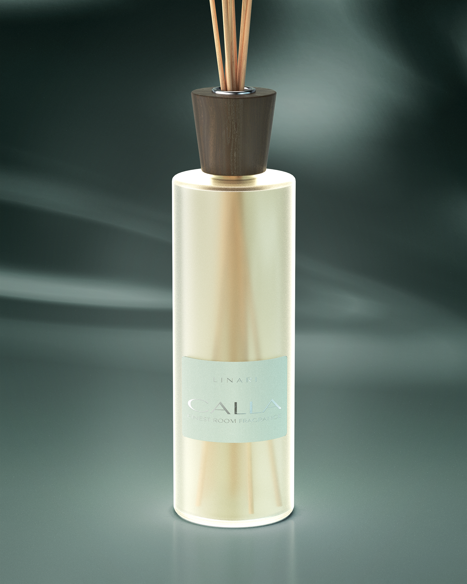 LINARI CALLA Raumduft-Diffusor aus satiniertem italienischem Glas, mit Wengé-Deckel und naturfarbenen Kapillarstäbchen