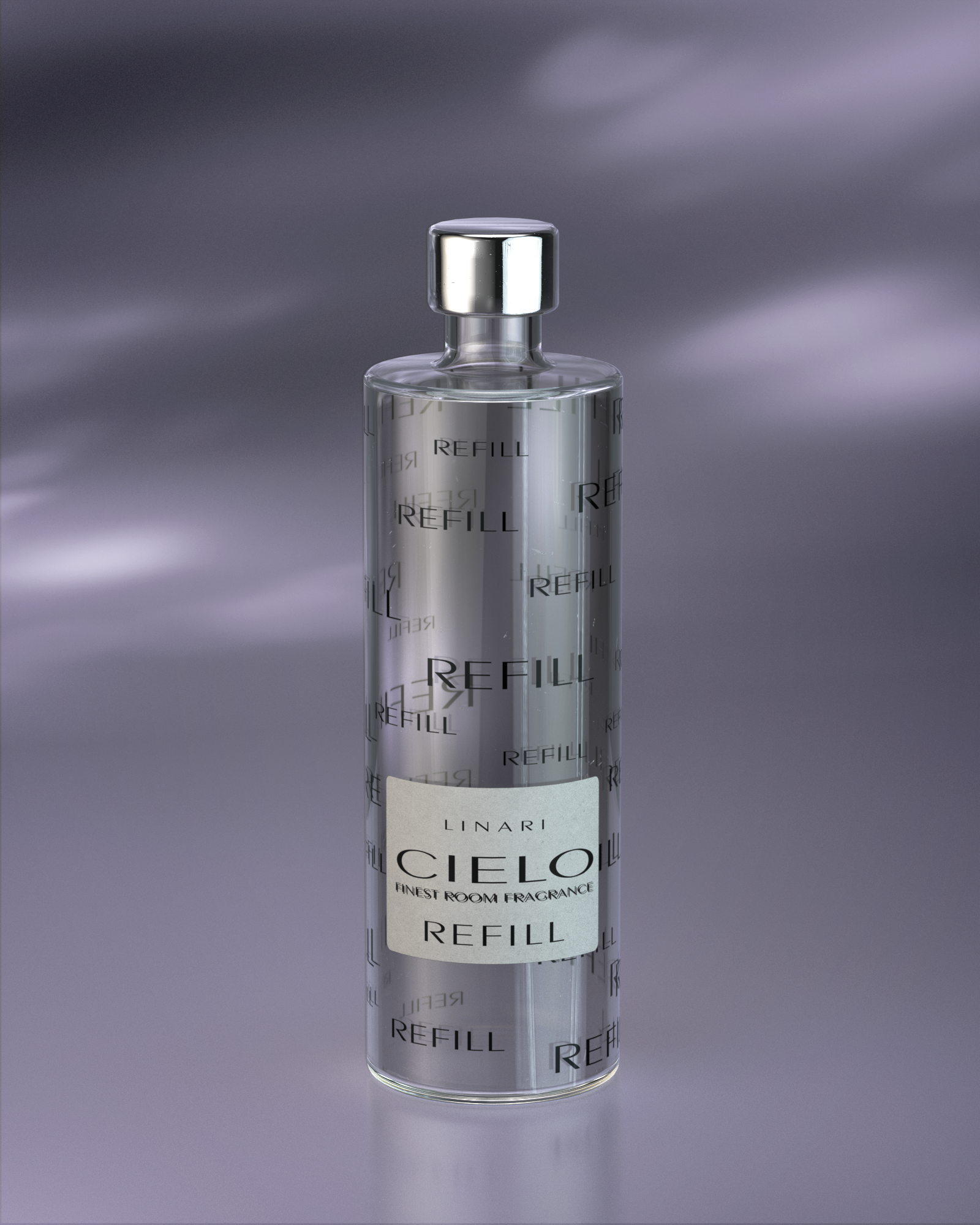 LINARI CIELO Raumduft-Diffusor-Refill in transparenter Glasflasche mit silberfarbenem Schraubdeckel