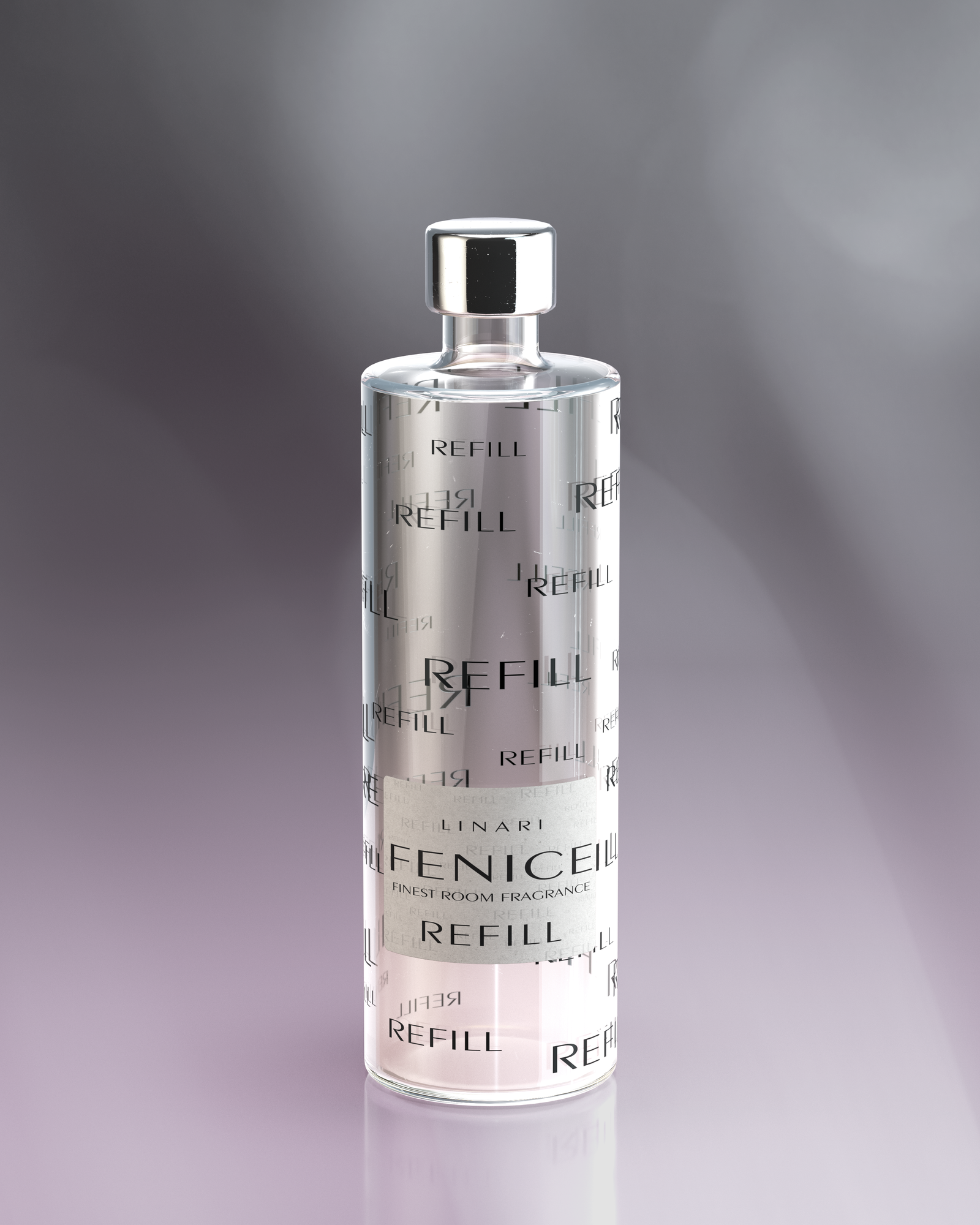 LINARI FENICE Raumduft-Diffusor-Refill in transparenter Glasflasche mit silberfarbenem Schraubdeckel