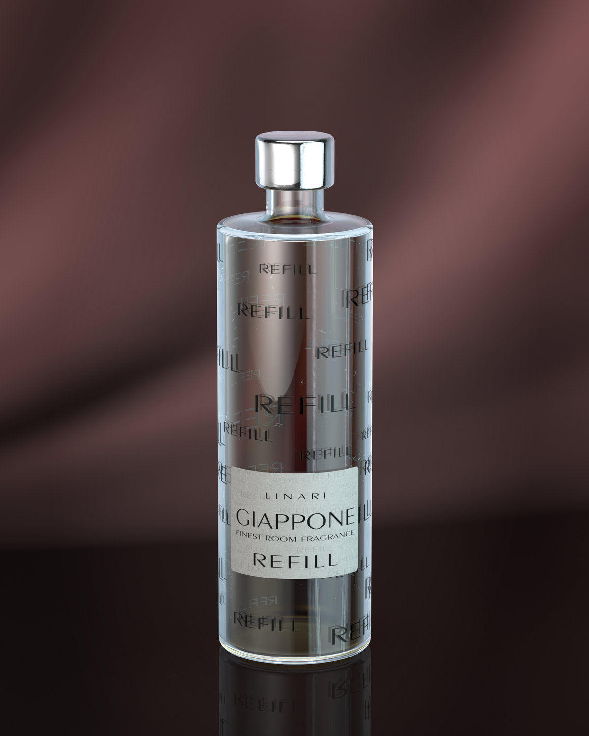 LINARI GIAPPONE Raumduft-Diffusor-Refill in transparenter Glasflasche mit silberfarbenem Schraubdeckel