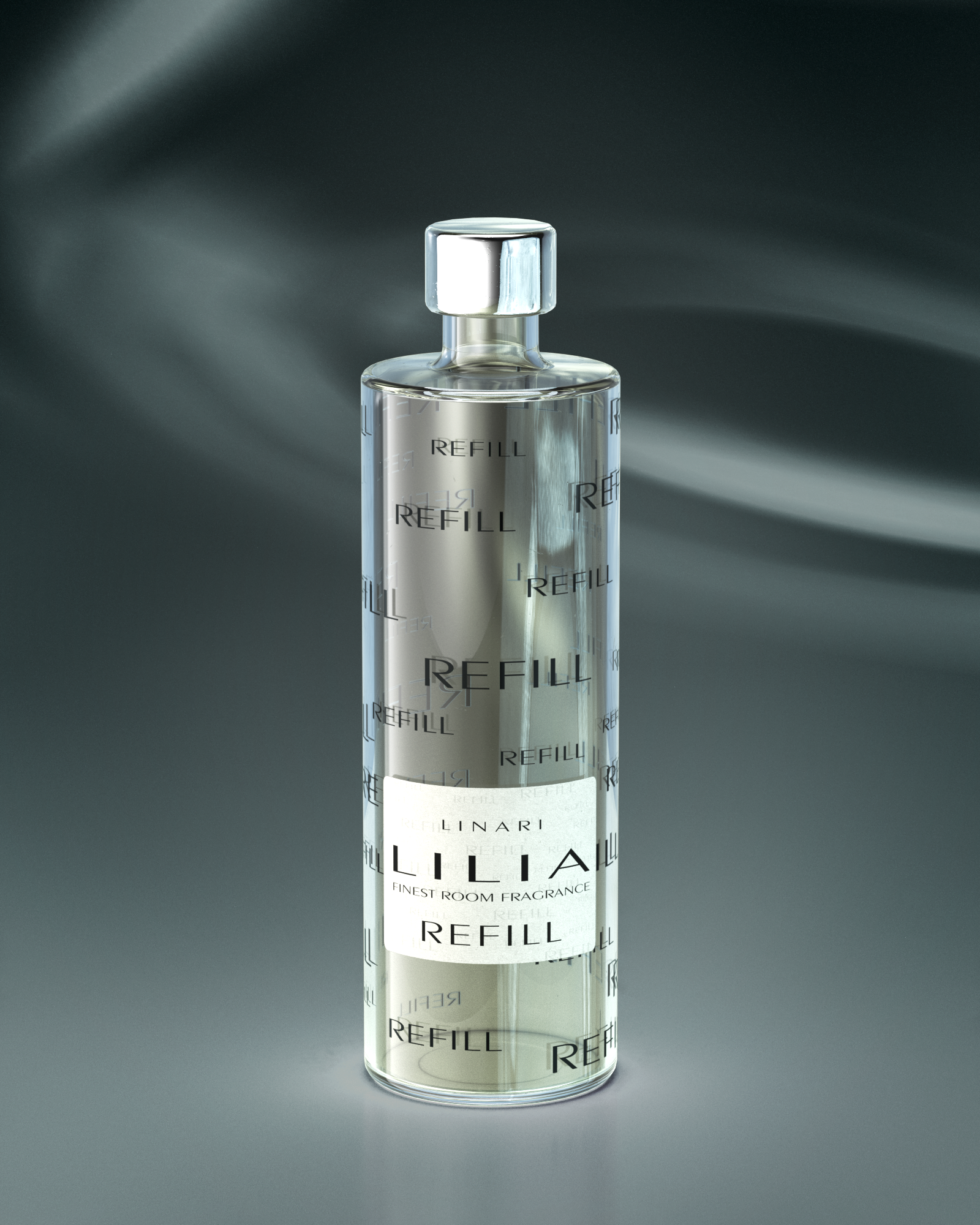 LINARI LILIA Raumduft-Diffusor-Refill in transparenter Glasflasche mit silberfarbenem Deckel, 500 ml