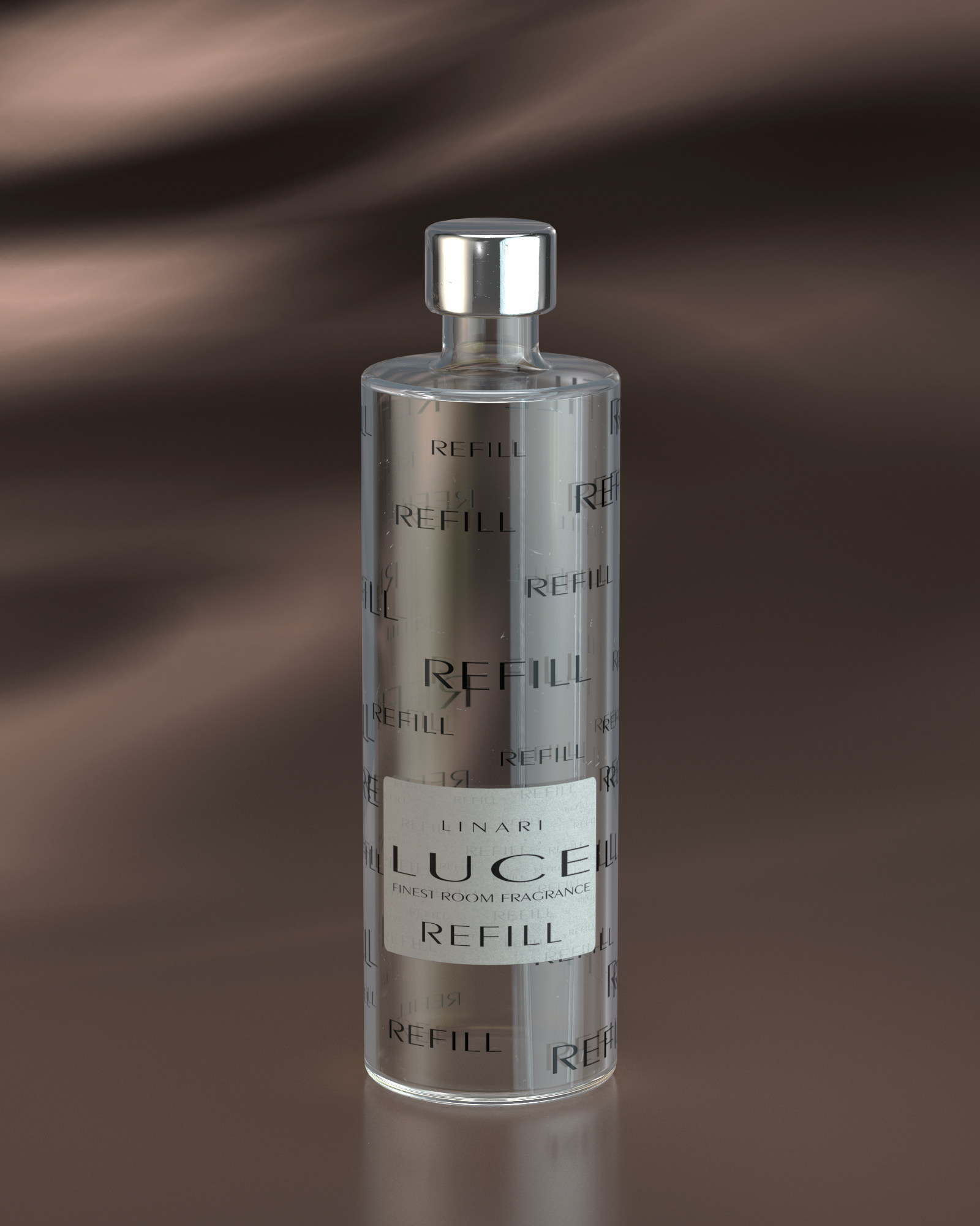 LINARI LUCE Raumduft-Diffusor-Refill, 500 ml, transparente Glasflasche mit silberfarbenem Deckel und REFILL-Logos