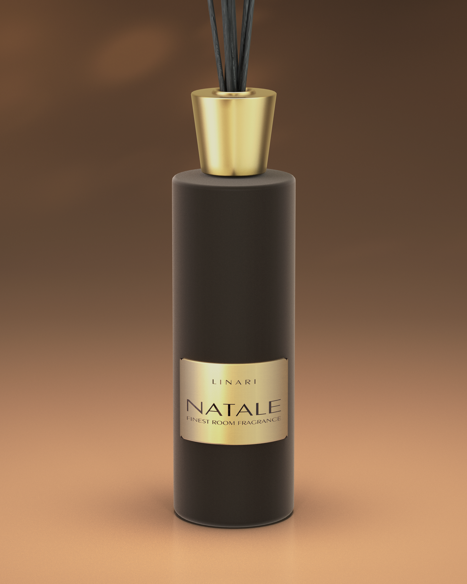 LINARI NATALE Raumduft-Diffusor aus italienischem Glas, mit schwarzem Samt und goldfarbenem Metall, schwarzen Kapillarstäbchen