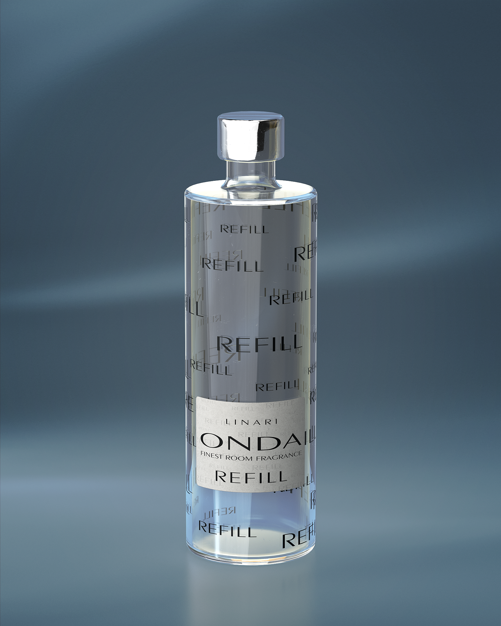 LINARI ONDA Raumduft-Diffusor-Refill in transparenter Glasflasche mit silberfarbenem Verschluss, 500 ml