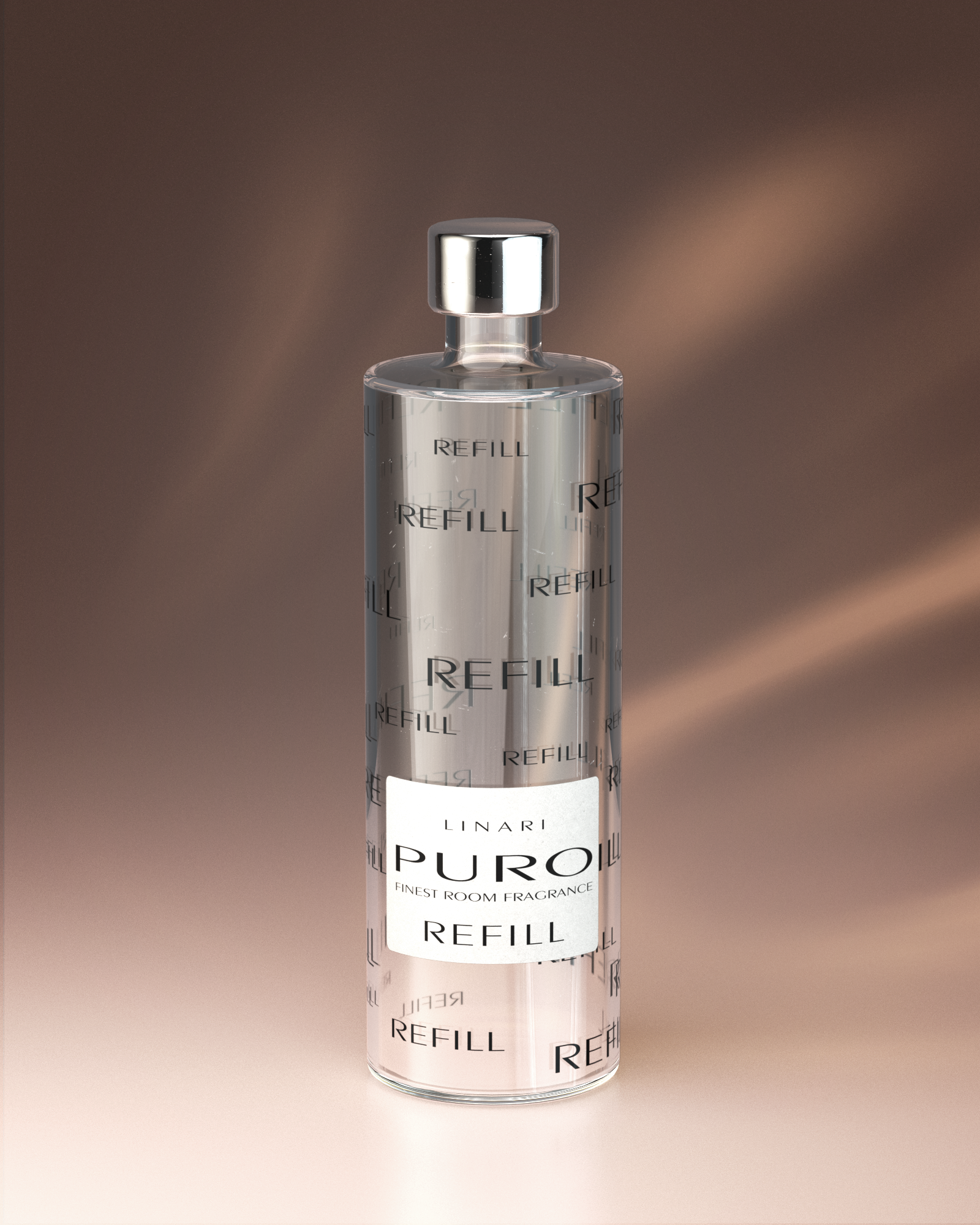 PURO Raumduft-Diffusor-Refill von LINARI in transparenter Glasflasche mit silberfarbenem Deckel, 500 ml