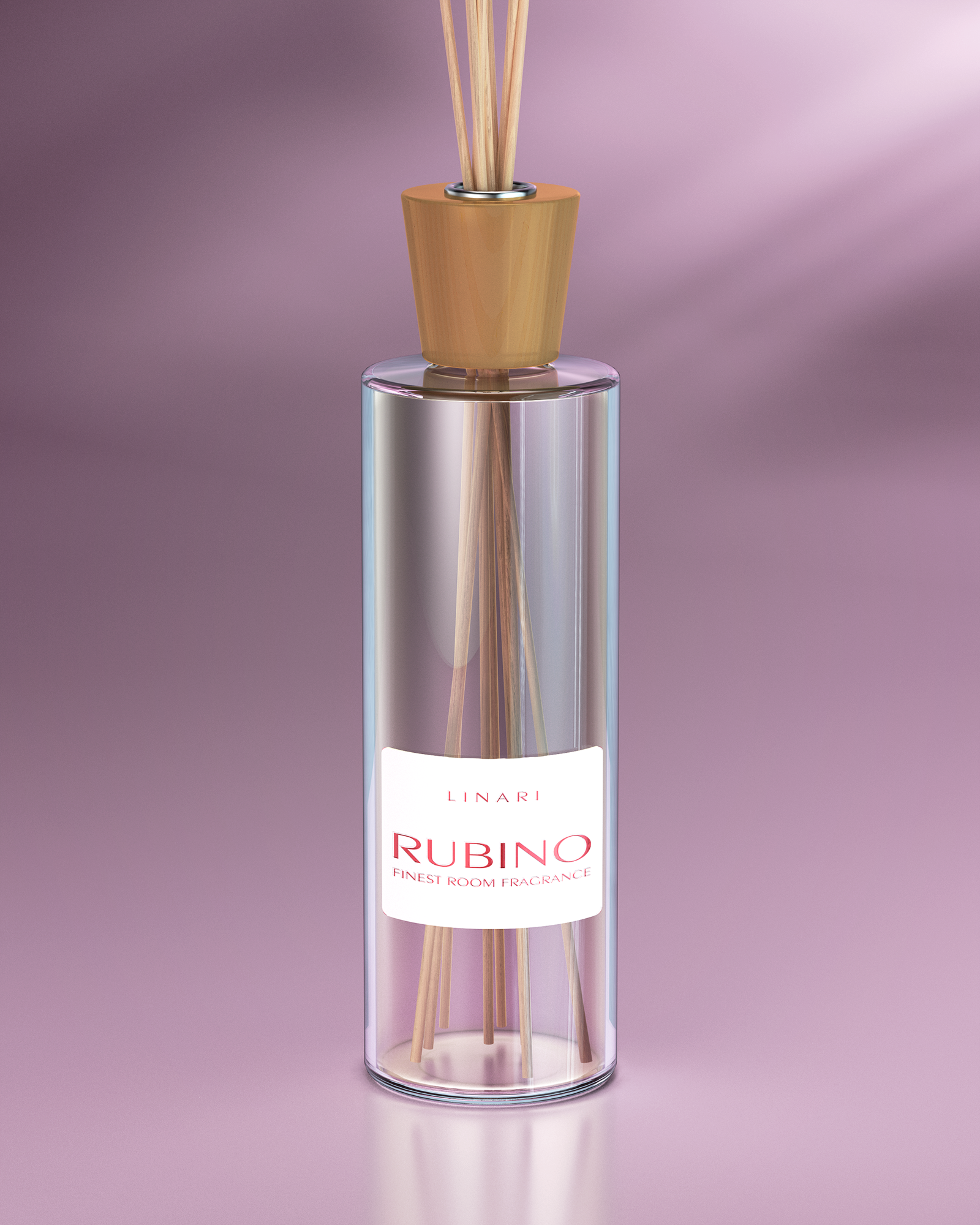 LINARI RUBINO Raumduft-Diffusor aus italienischem Klarglas mit Ahornholz-Deckel und naturfarbenen Kapillarstäbchen