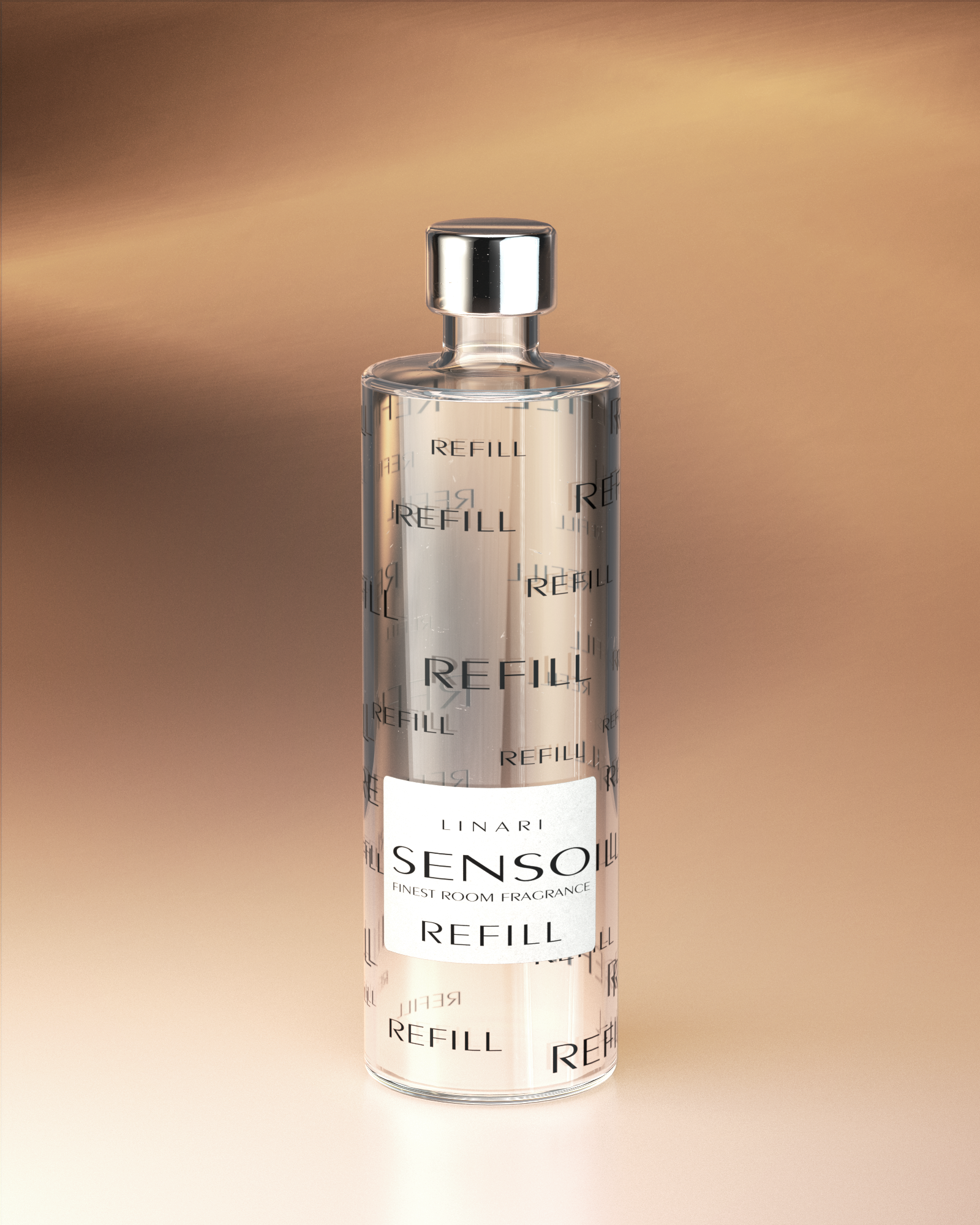 LINARI SENSO Raumduft-Diffusor-Refill aus transparentem Glas mit silberfarbenem Deckel, 500 ml
