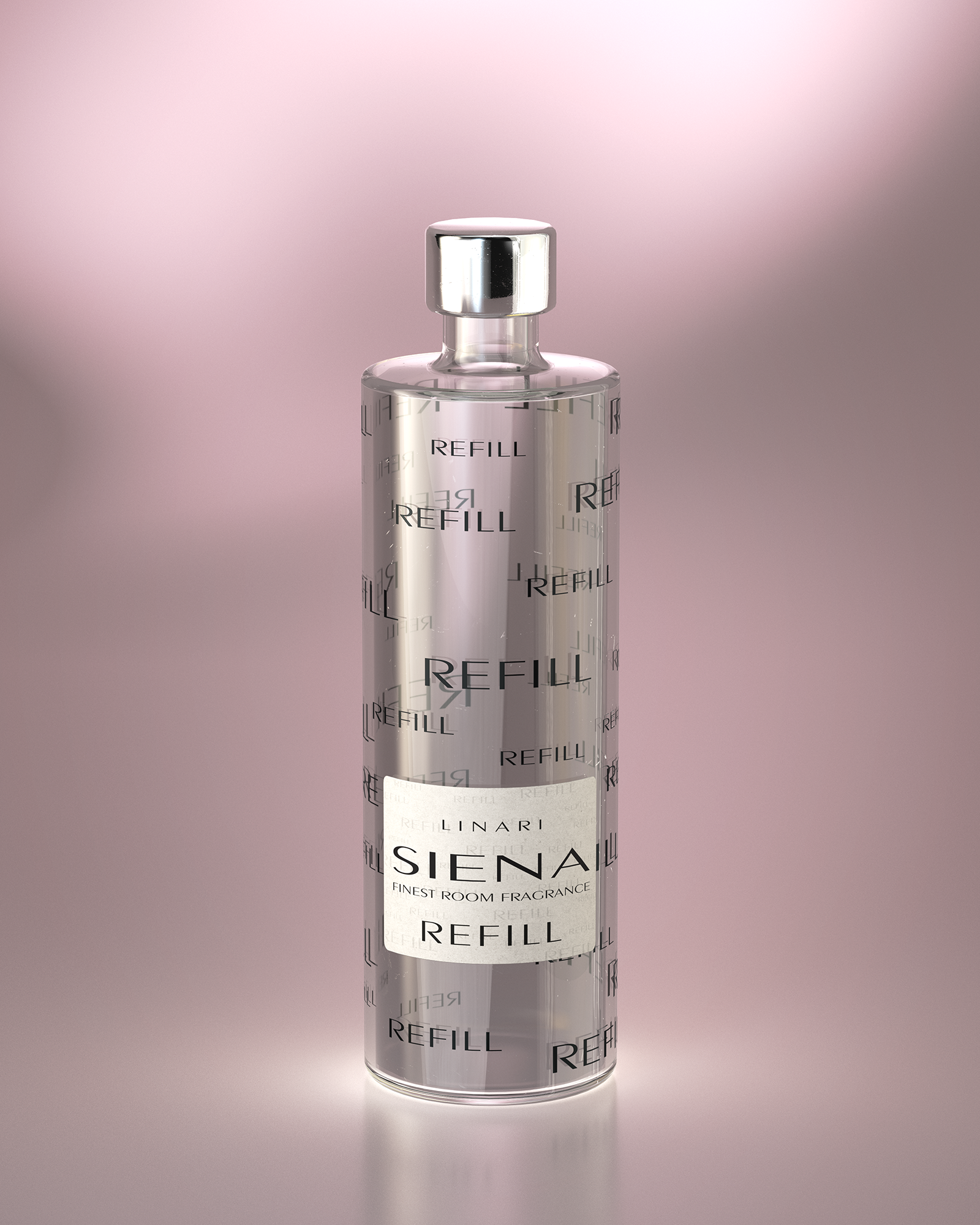 LINARI SIENA Raumduft-Diffusor-Refill in transparenter Glasflasche mit silberfarbenem Deckel