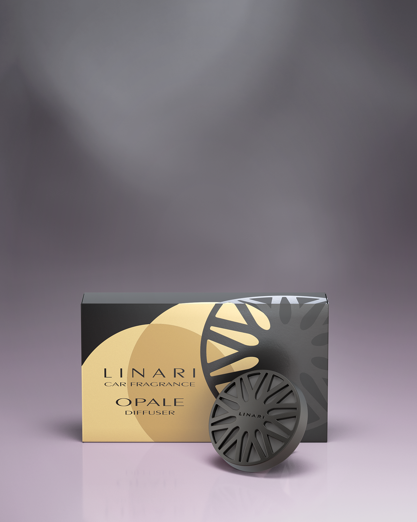 LINARI OPALE Car-Diffusor mit sternförmigem, mattschwarzem Metallcover und sinnlich-edlem Duftpad
