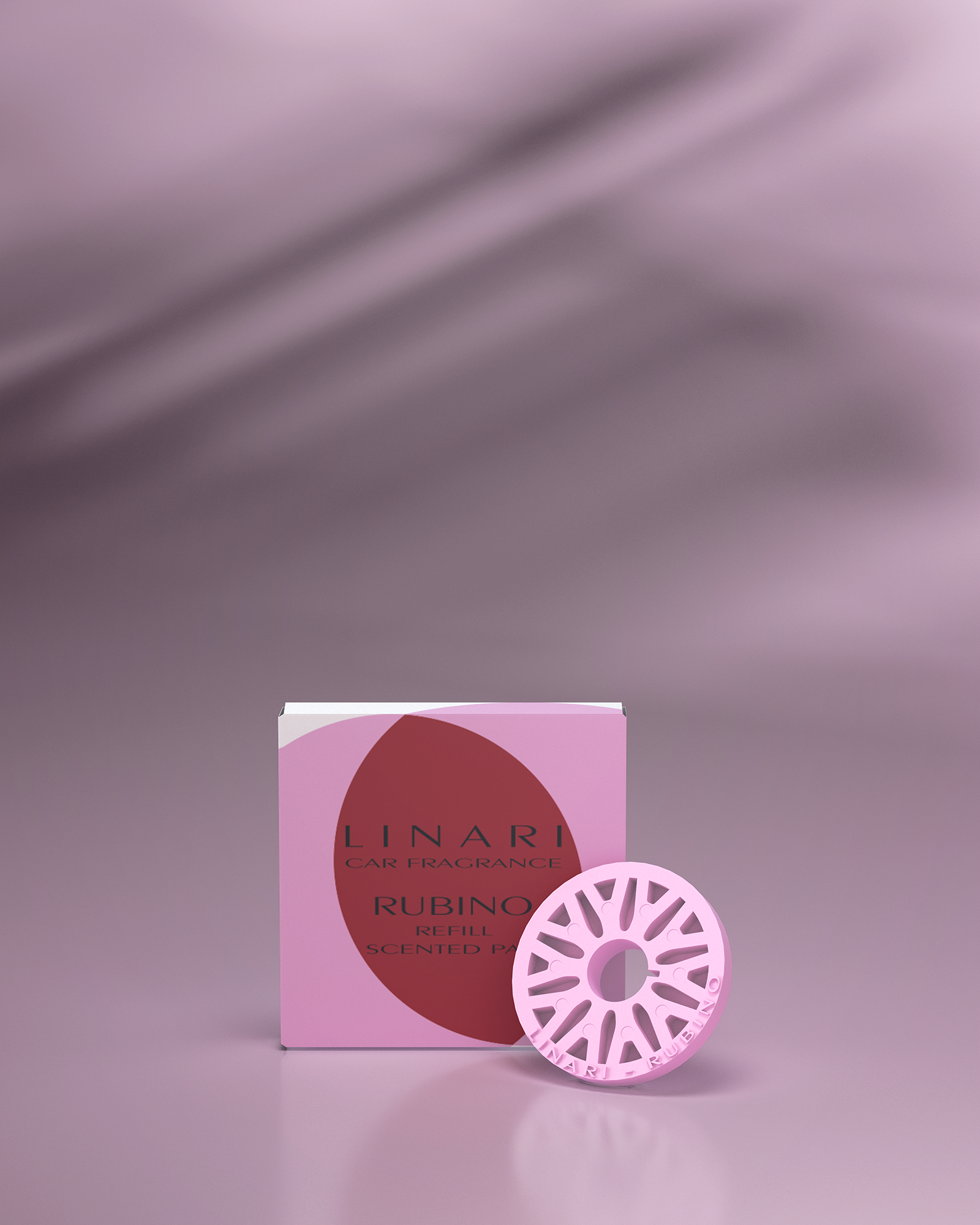 LINARI RUBINO Autoduft-Refill mit roséfarbenem Duftpad in eleganter Verpackung
