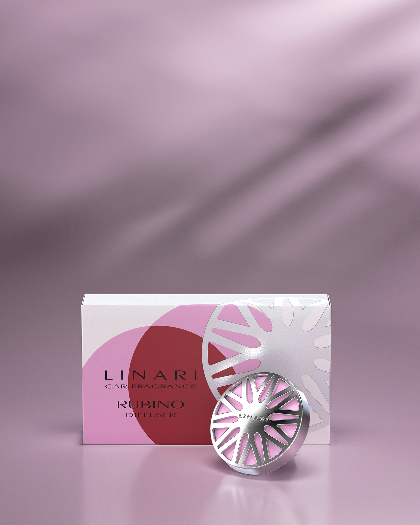 LINARI RUBINO Autoduft-Diffusor mit silberglänzendem Metallcover und roséfarbenem Duftpad