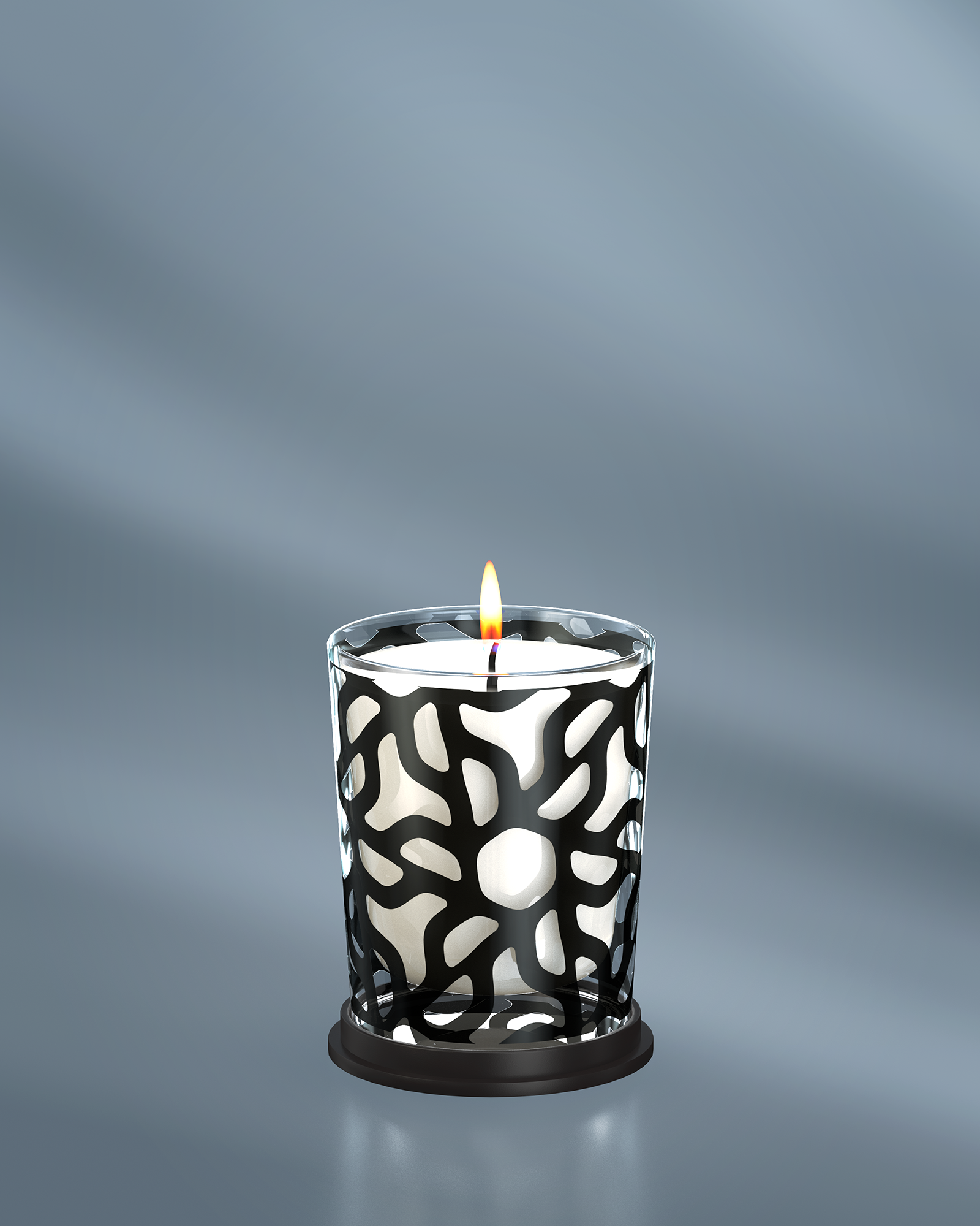 LINARI EBANO Duftkerze aus transparentem Glas mit naturfarbenem Wachs und schwarzem Ebenholzdekor, sanft flammend