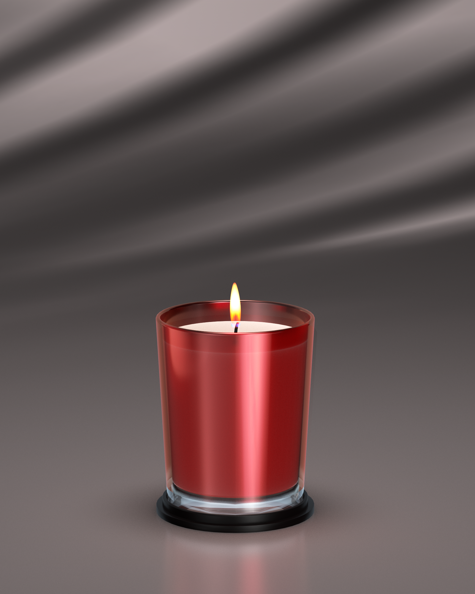 LINARI LEGNO Duftkerze im rubinroten französischen Glas mit schwarzem Bakelit-Deckel, warm leuchtende Flamme