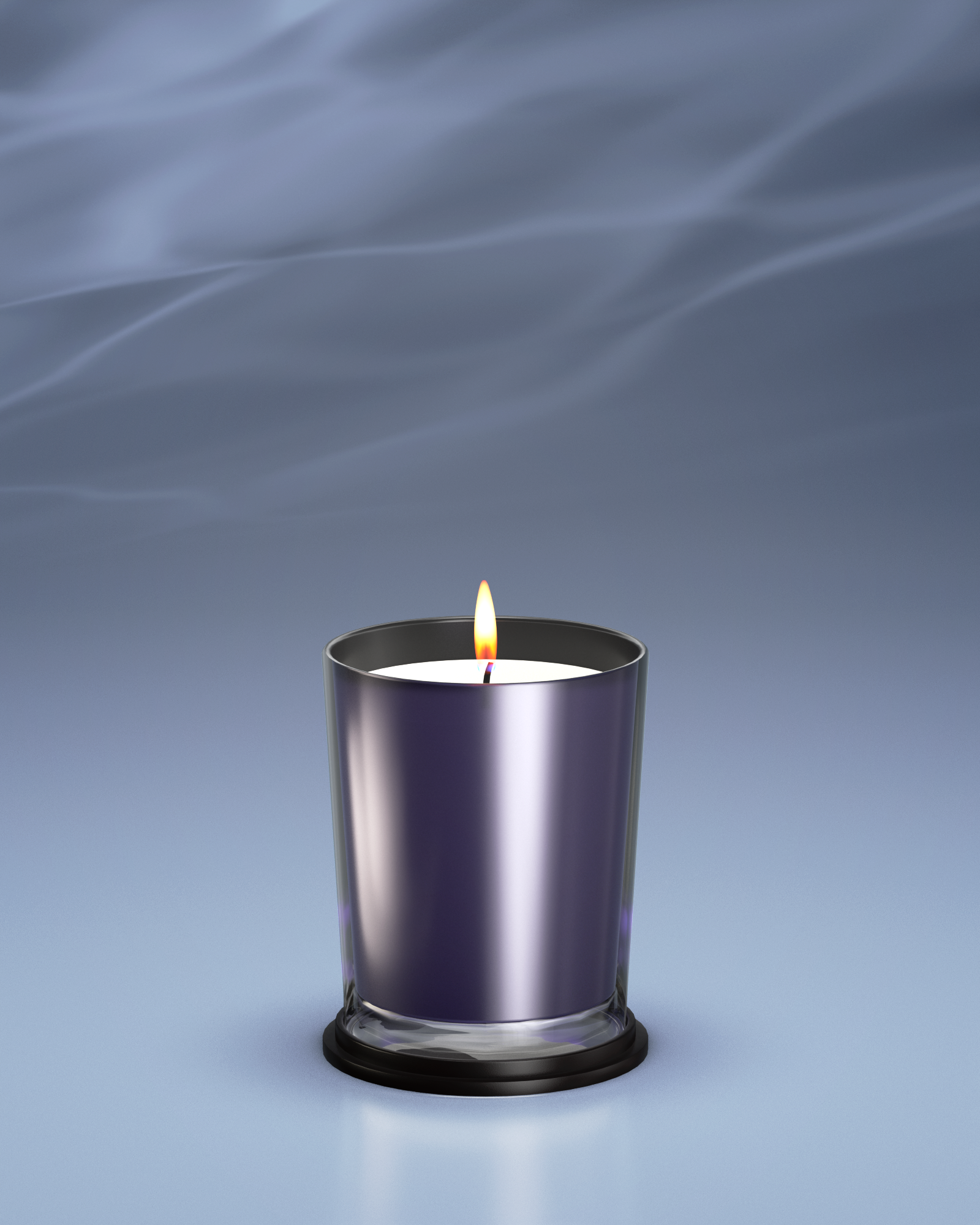 LINARI OCEANO Duftkerze aus amethystfarbenem französischem Glas, sanft brennend mit schwarzem Bakelit-Sockel
