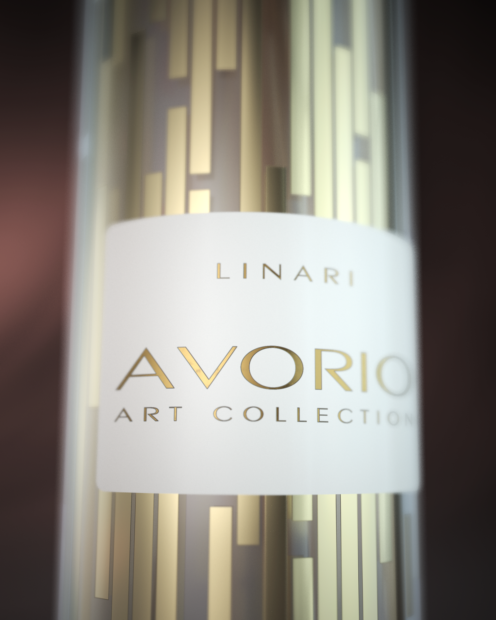 LINARI AVORIO ART room fragrance diffuser in a white-and-gold bottle with glossy skyline design