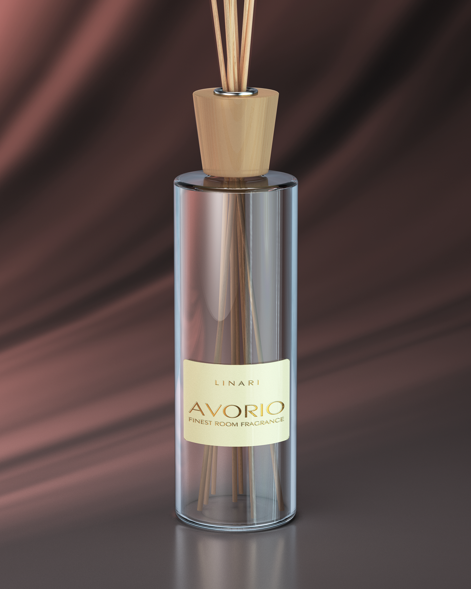 LINARI AVORIO Raumduft-Diffusor aus klarem Glas mit feinem Ahornholz-Deckel und naturfarbenen Kapillarstäbchen