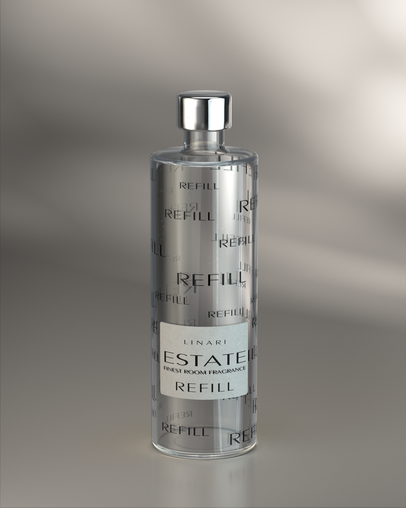 LINARI ESTATE Raumduft-Diffusor-Refill in transparenter Glasflasche mit silberfarbenem Schraubdeckel