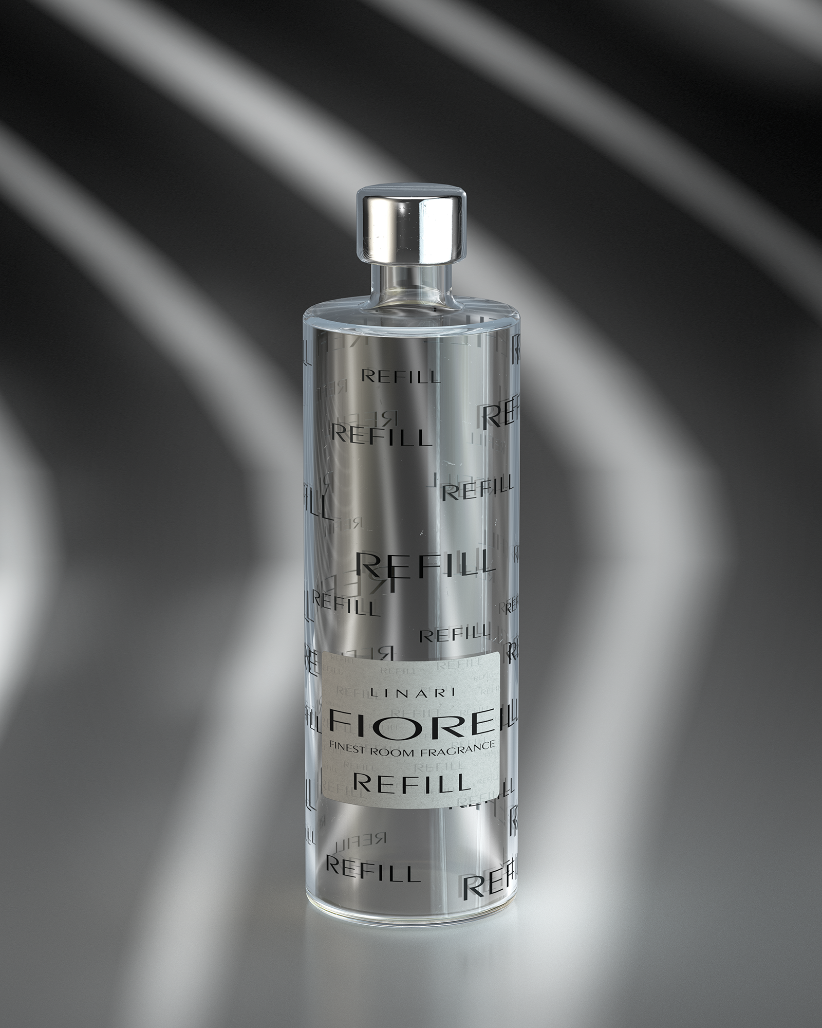 LINARI FIORE Raumduft-Diffusor-Refill in transparenter Glasflasche mit silberfarbenem Schraubdeckel