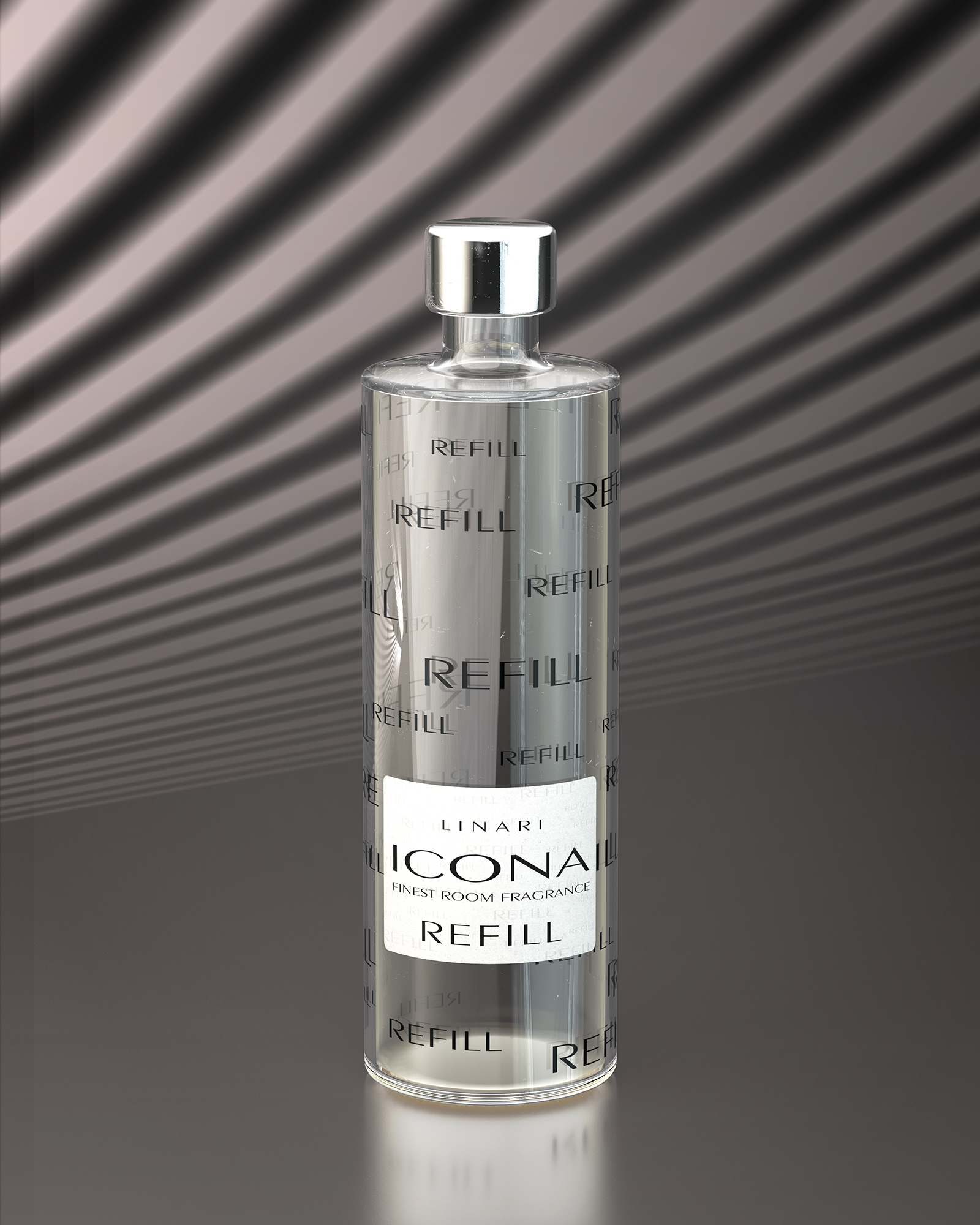 LINARI ICONA Raumduft-Diffusor-Refill in transparenter Glasflasche mit silberfarbenem Schraubdeckel