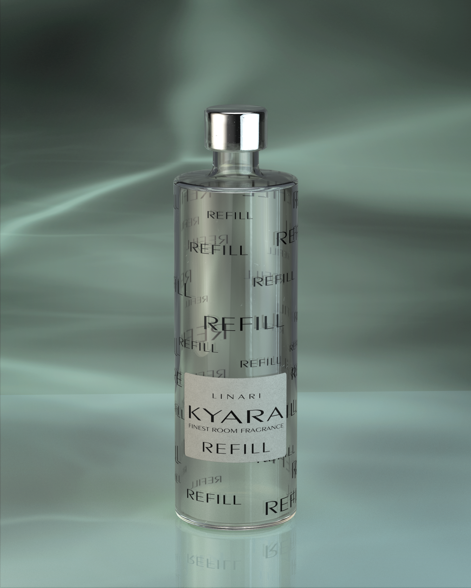 LINARI KYARA Raumduft-Diffusor-Refill in transparenter Glasflasche mit silberfarbenem Deckel
