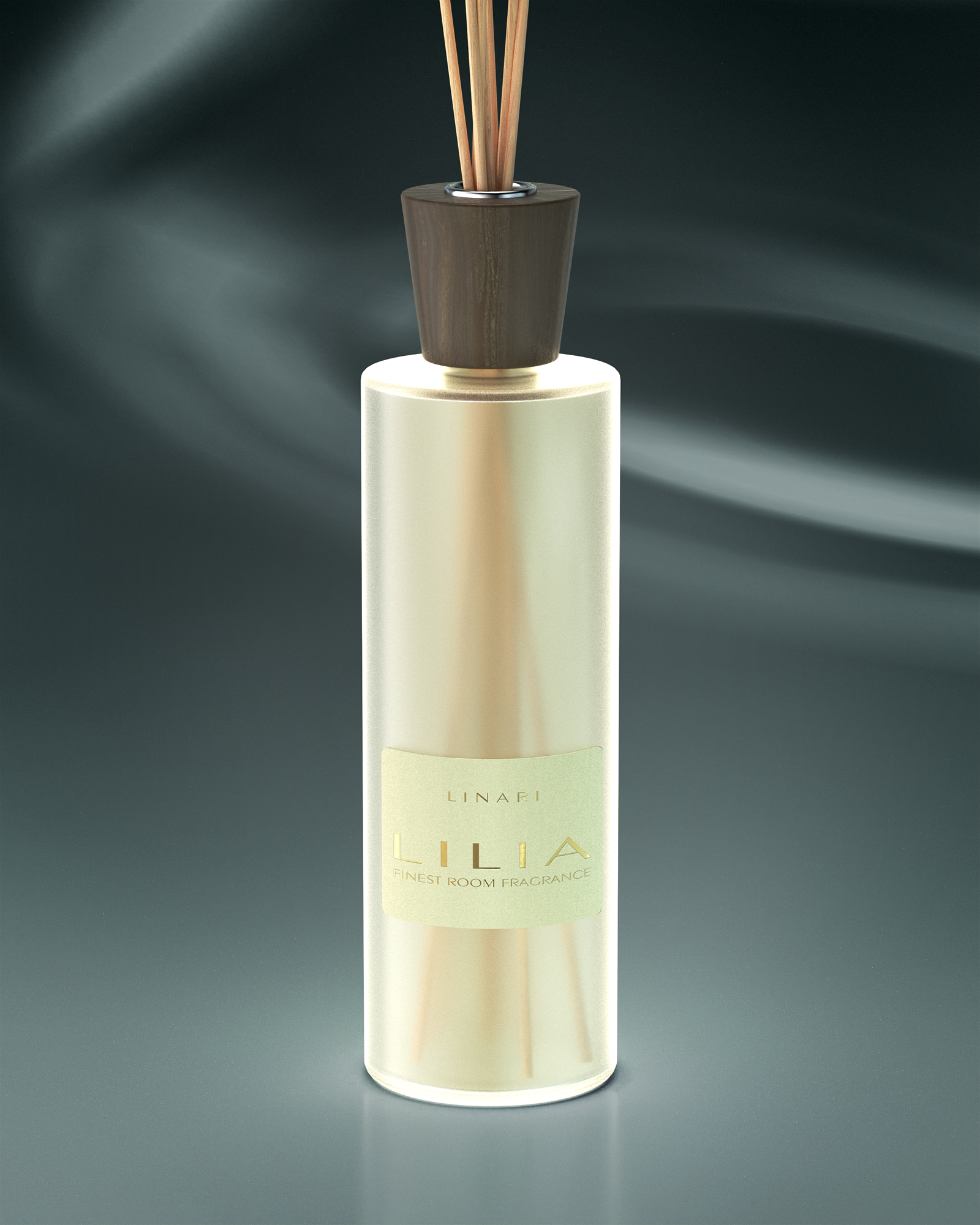 LINARI LILIA Raumduft-Diffusor aus satiniertem italienischem Glas mit Wengeholz-Deckel und naturfarbenen Stäbchen