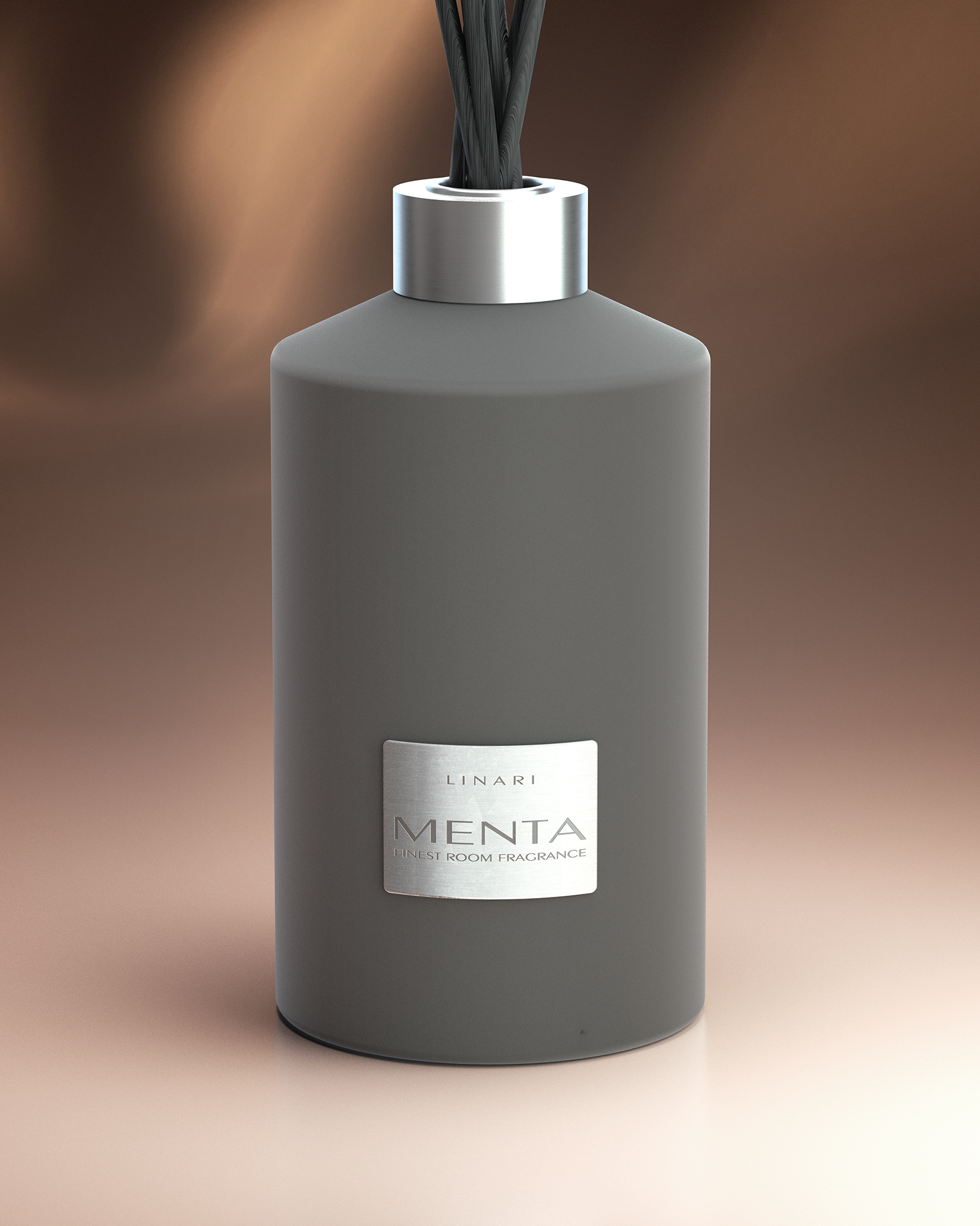 LINARI MENTA Raumduft-Diffusor aus Reinaluminium und grau-melangefarbenem Samt mit anthrazitfarbenen Stäben