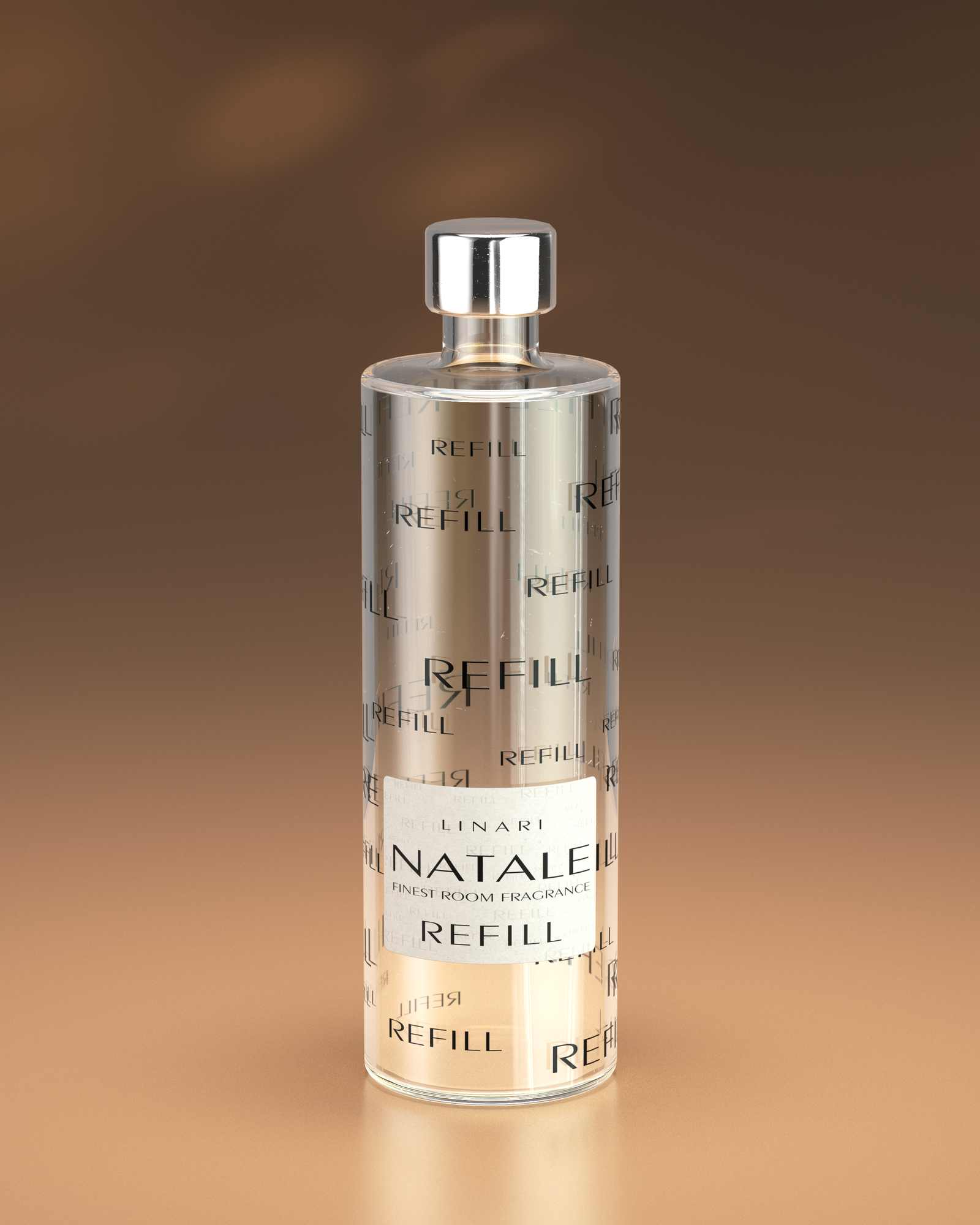 LINARI NATALE Raumduft-Diffusor-Refill in transparenter Glasflasche mit silberfarbenem Deckel, 500 ml
