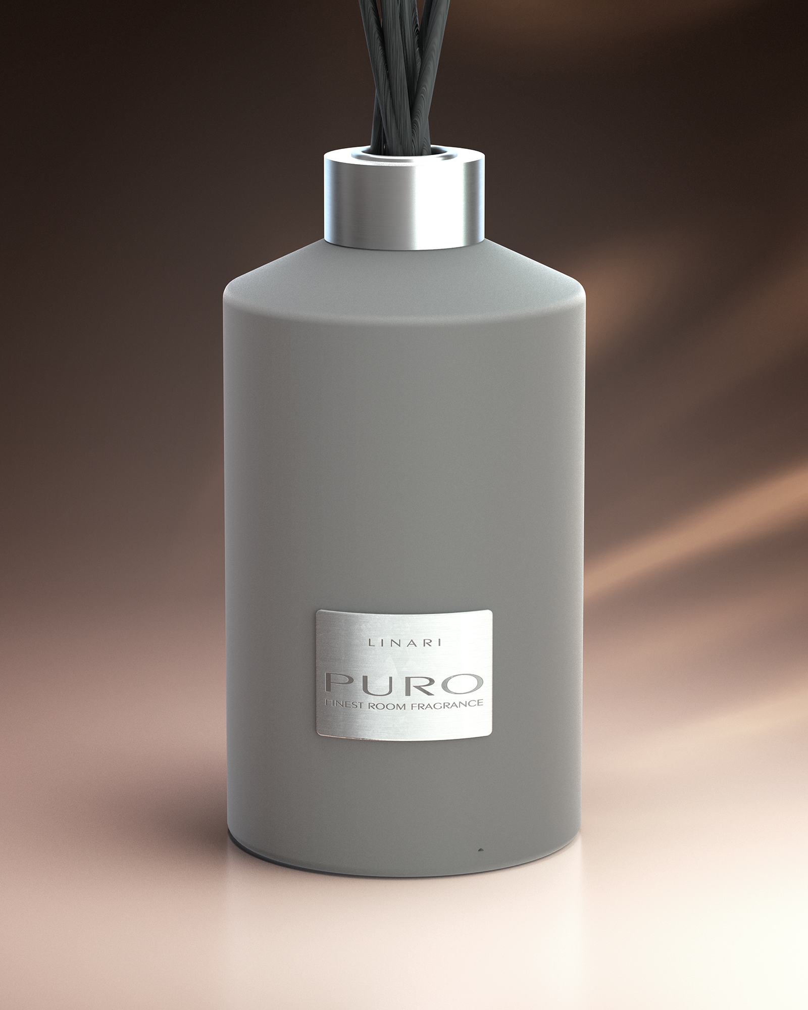 LINARI PURO Großdiffusor aus Reinaluminium, mit gletschergrauem Samt und anthrazit-schwarzen Kapillarstäben