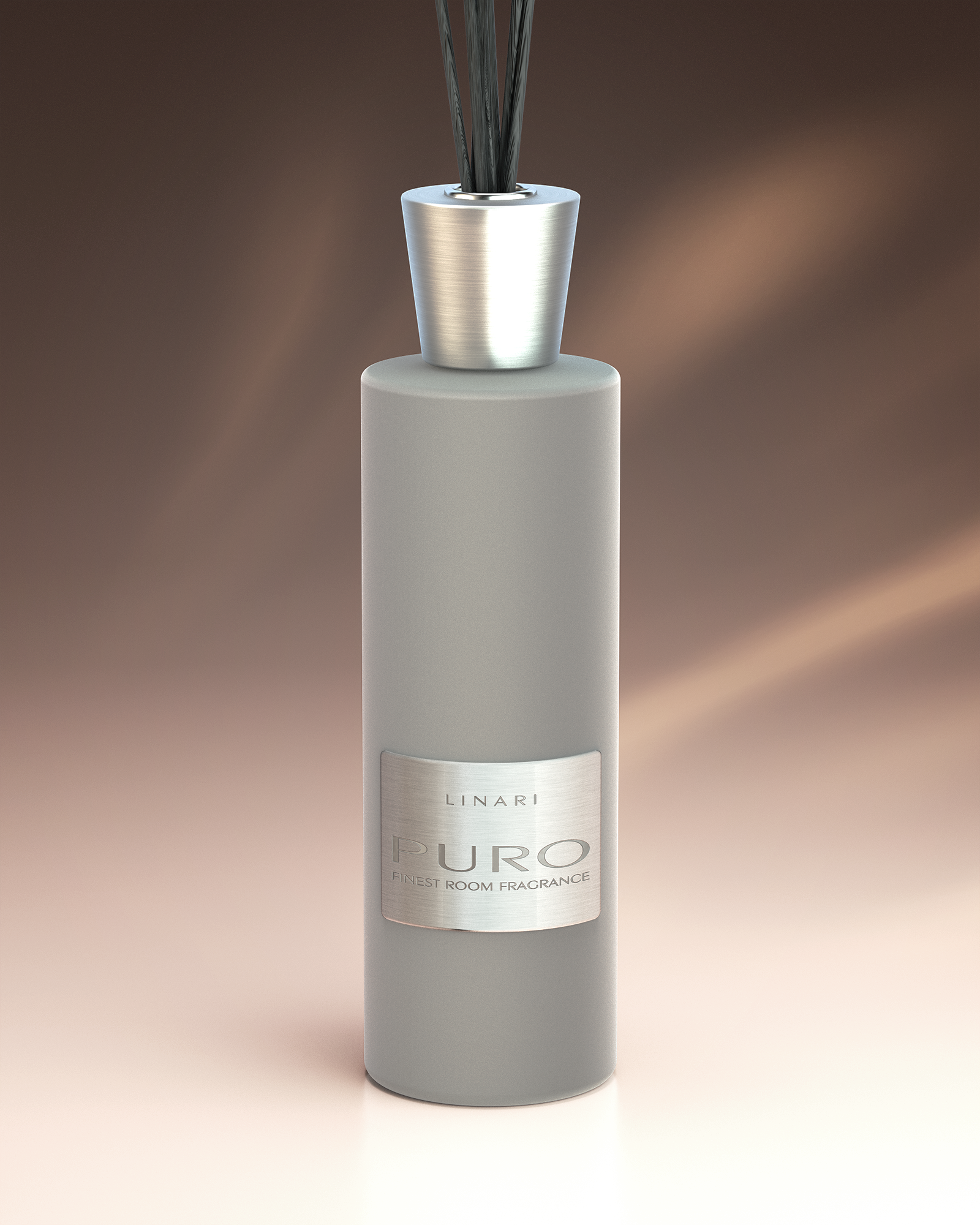 LINARI PURO Raumduft-Diffusor aus italienischem Glas mit gletschergrauem Samt, Aluminium und schwarzen Stäbchen