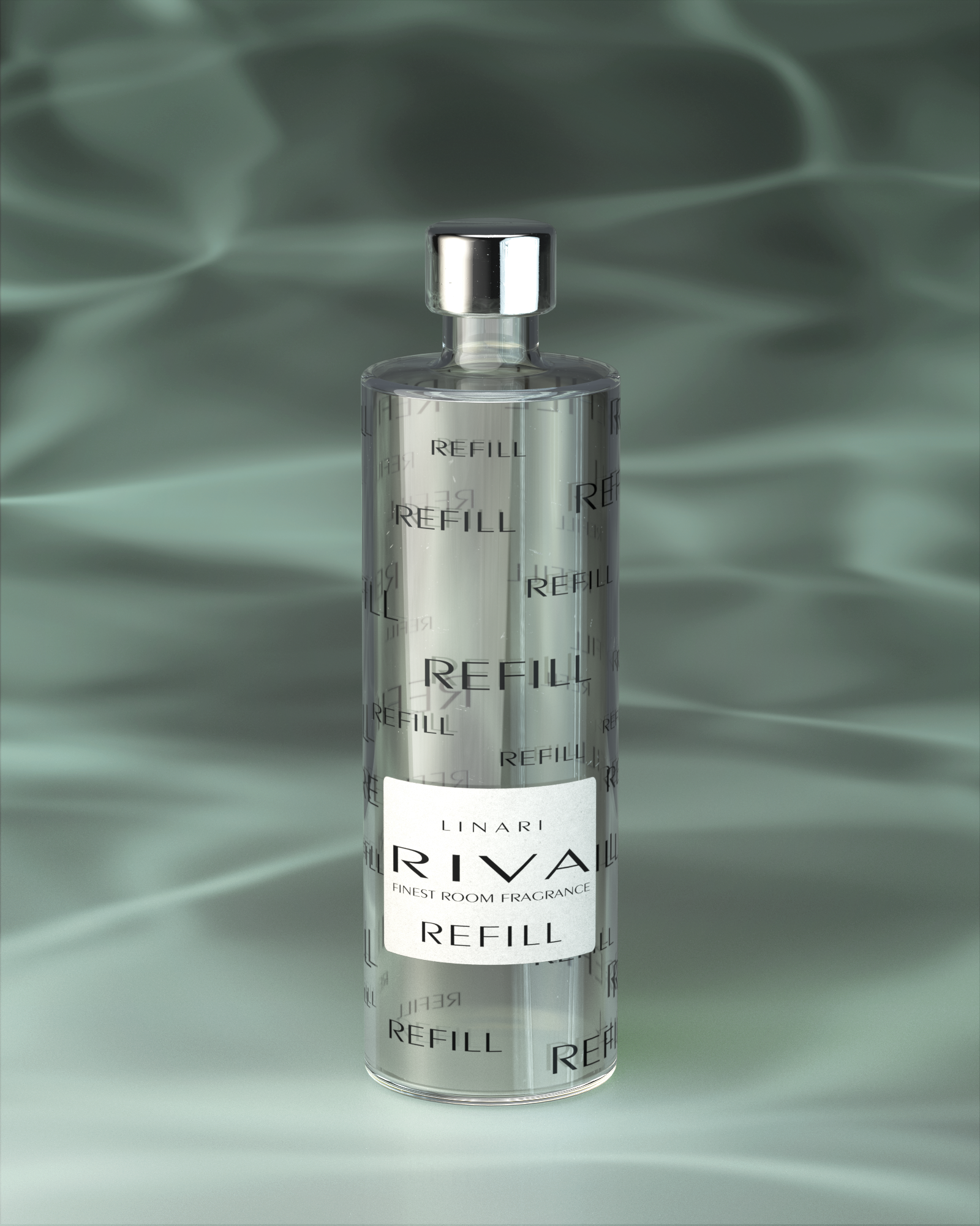 LINARI RIVA Raumduft-Diffusor-Refill, 500 ml, in transparenter Glasflasche mit silberfarbenem Schraubdeckel