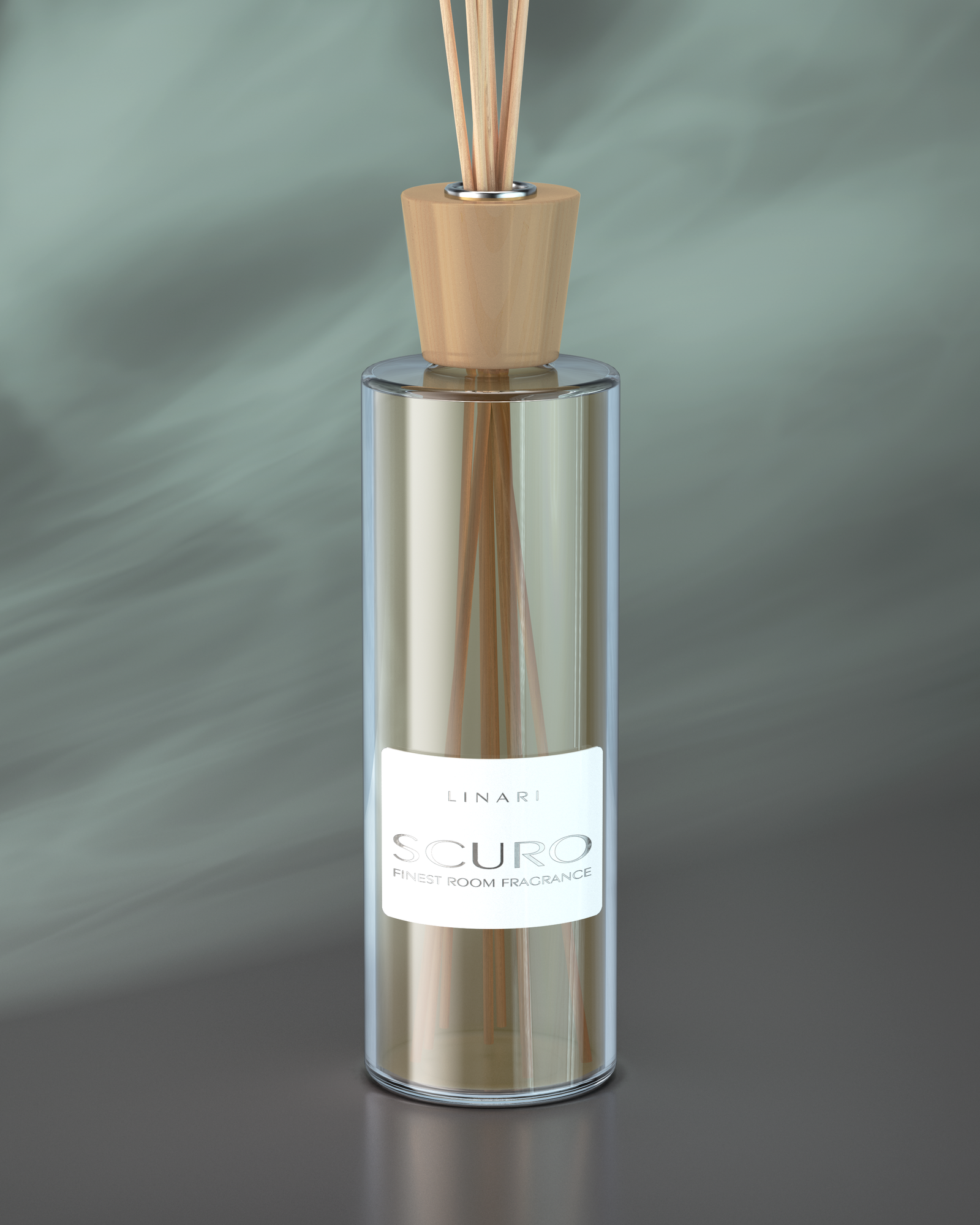LINARI SCURO Raumduft-Diffusor aus klarem Glas mit warmem Ahornholz-Deckel und naturfarbenen Kapillarstäbchen