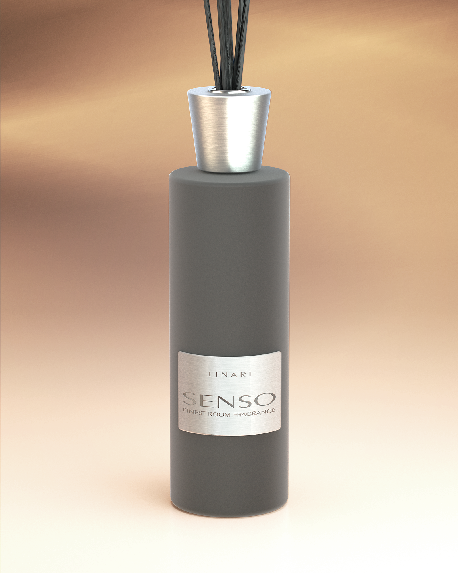 LINARI SENSO Raumduft-Diffusor aus italienischem Glas mit anthrazitfarbenem Samt, gebürstetem Aluminium und schwarzen Kapillarstäbchen