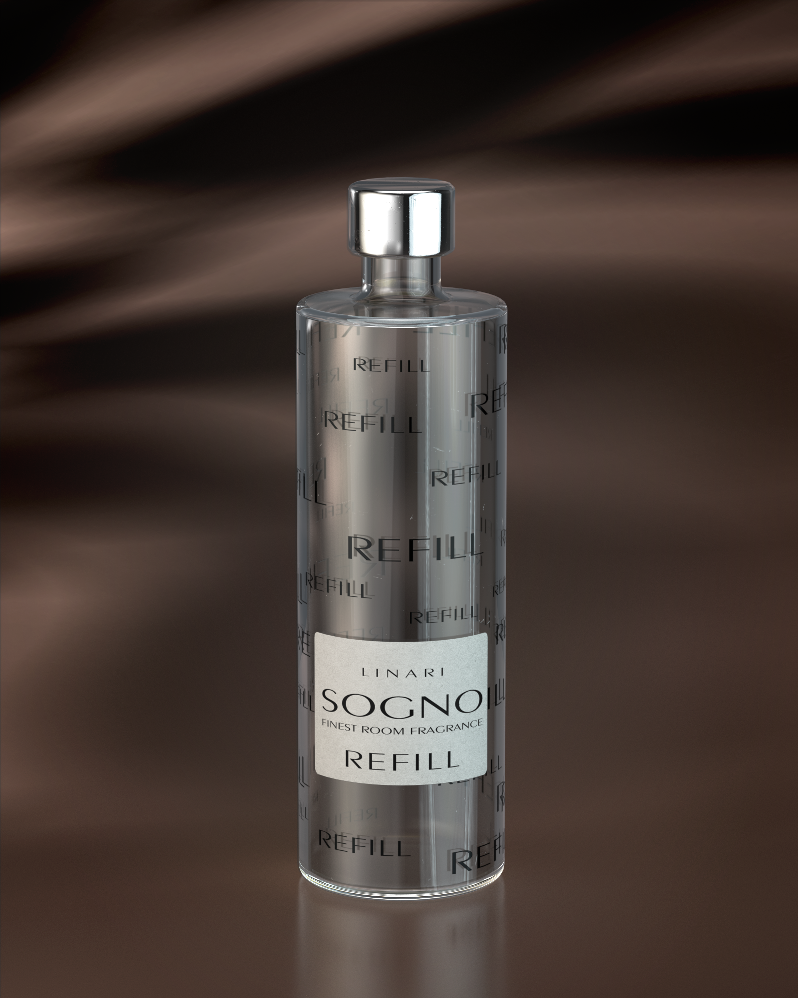 LINARI SOGNO Raumduft-Diffusor-Refill in transparenter Glasflasche mit silberfarbenem Deckel
