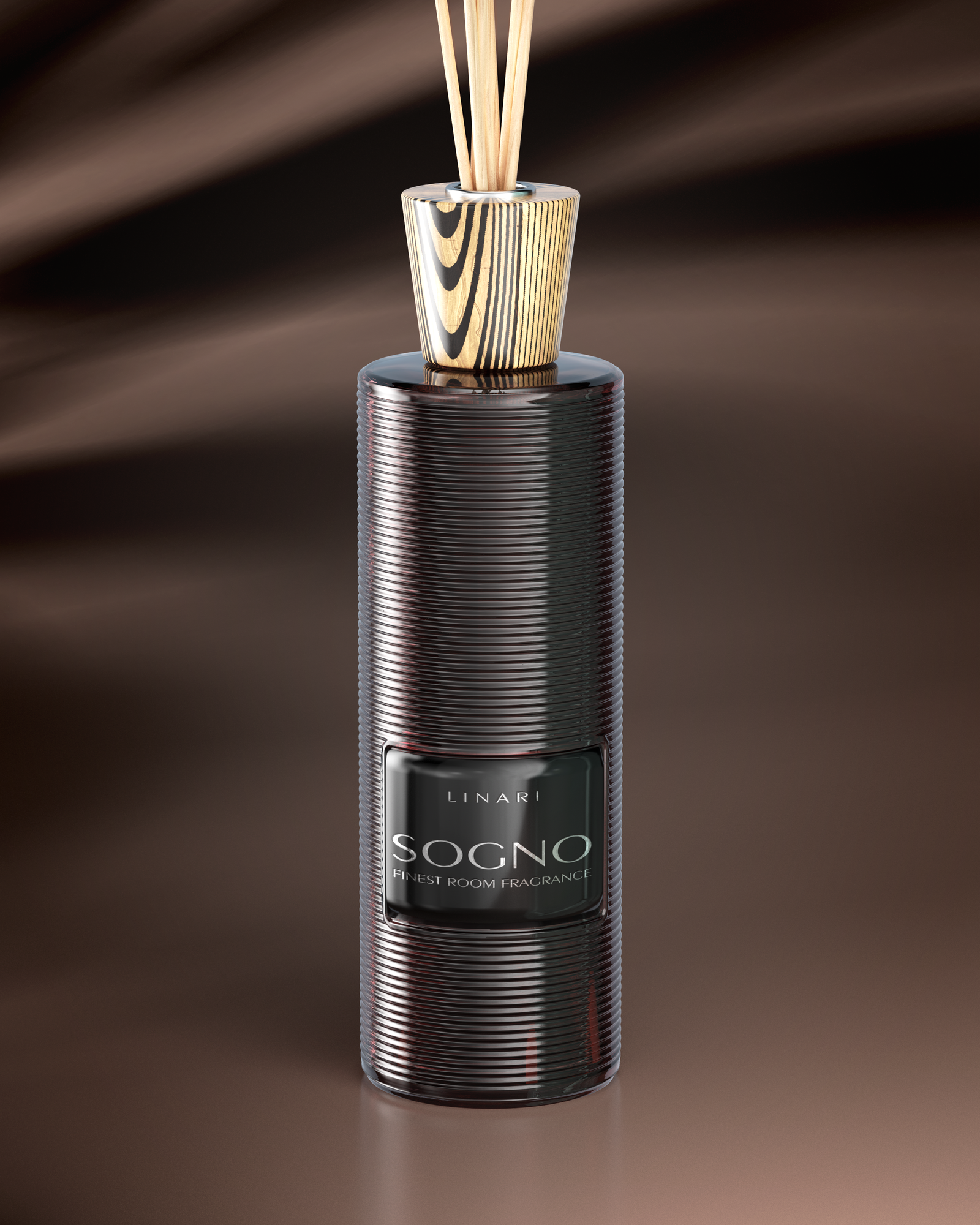 LINARI SOGNO Raumduft-Diffusor aus italienischem Glas mit Ringstruktur, Birkenholz-Deckel und naturfarbenen Kapillarstäbchen