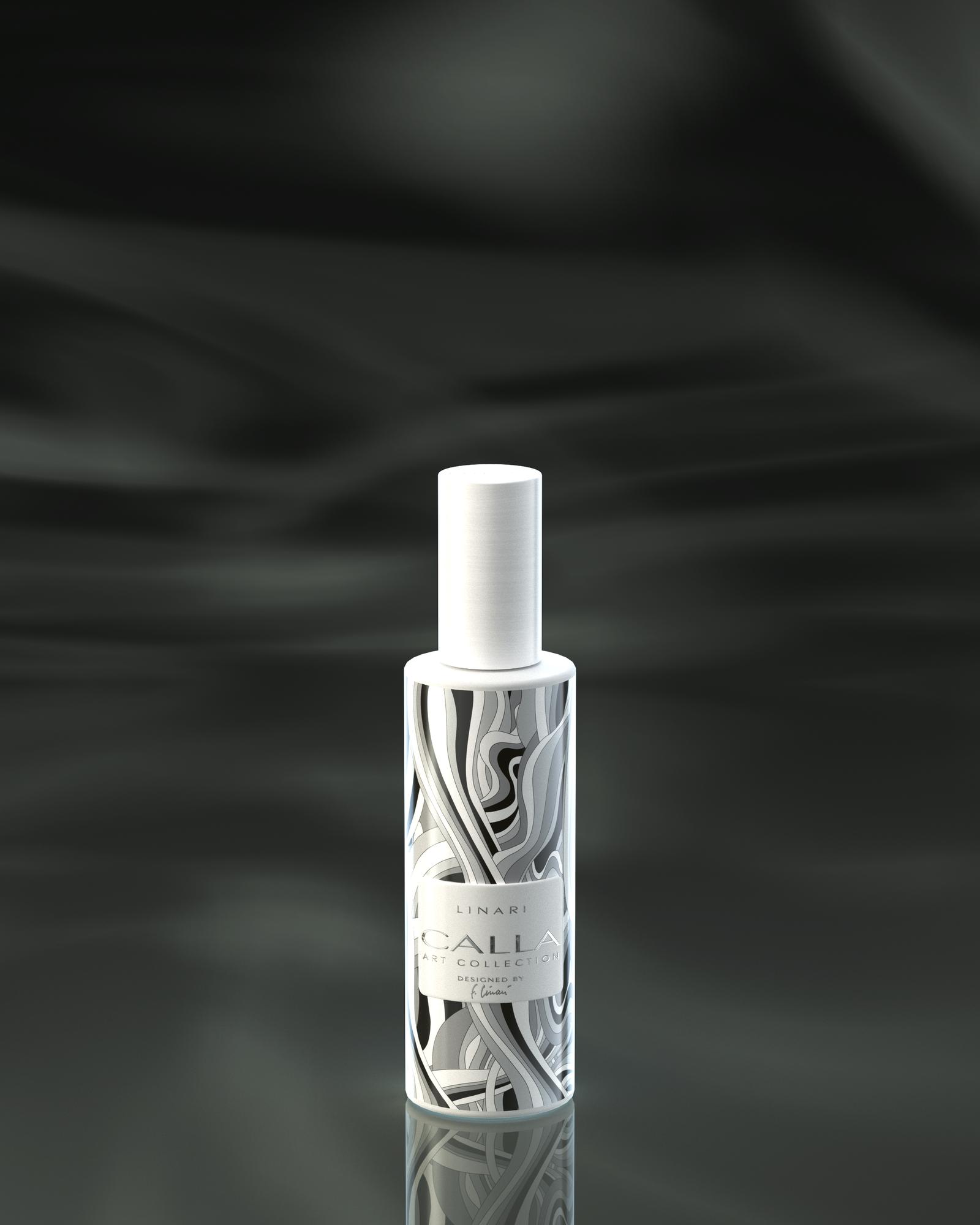 LINARI CALLA ART Raumspray im organisch dekorierten Flakon mit hochglänzend weiß lackierter Holzsteckkappe