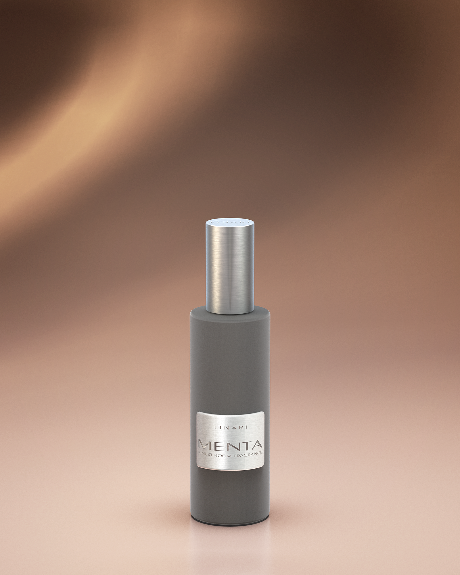 LINARI MENTA Raumspray im grau-melierten Samtflakon aus italienischem Glas mit gebürstetem Aluminiumdeckel.