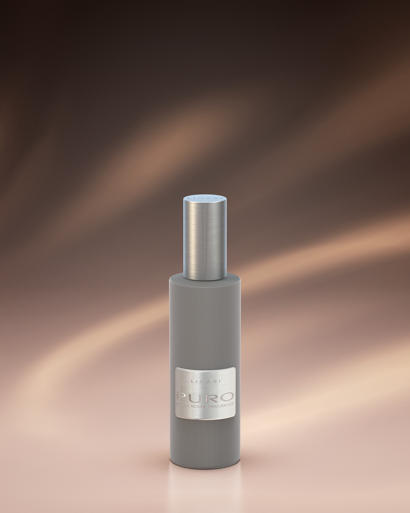LINARI PURO Raumspray im gletschergrauen Samtflakon aus italienischem Glas mit gebürstetem Aluminiumdeckel